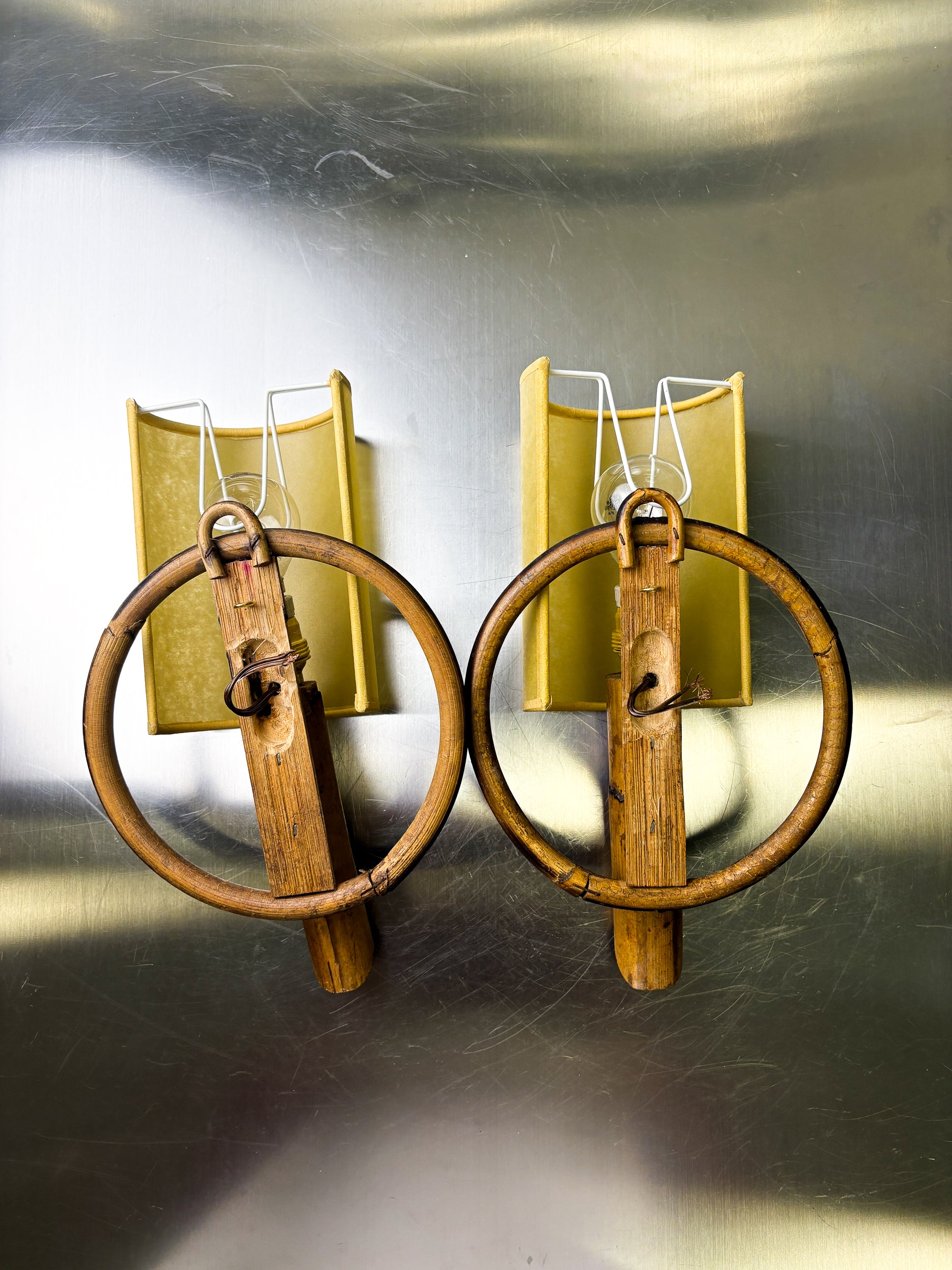 Pair of Mid-Century Rattan Wall Sconces, Italy, 1960's