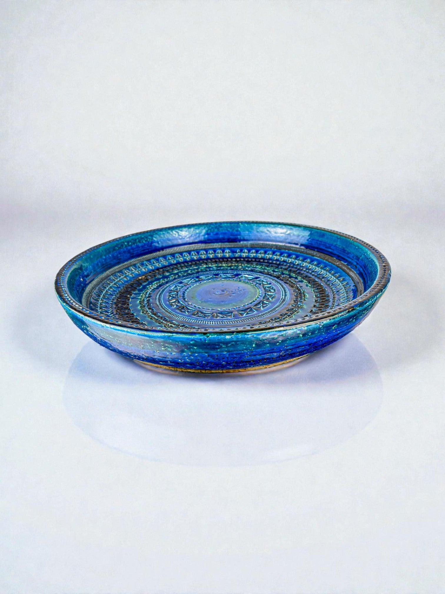 Large Rhimini blue ceramic Centerpiece by Aldo Londi for Bitossi, Italy, 1960's
