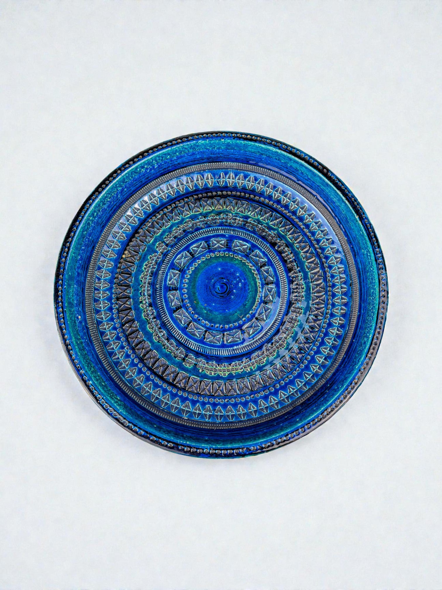 Large Rhimini blue ceramic Centerpiece by Aldo Londi for Bitossi, Italy, 1960's