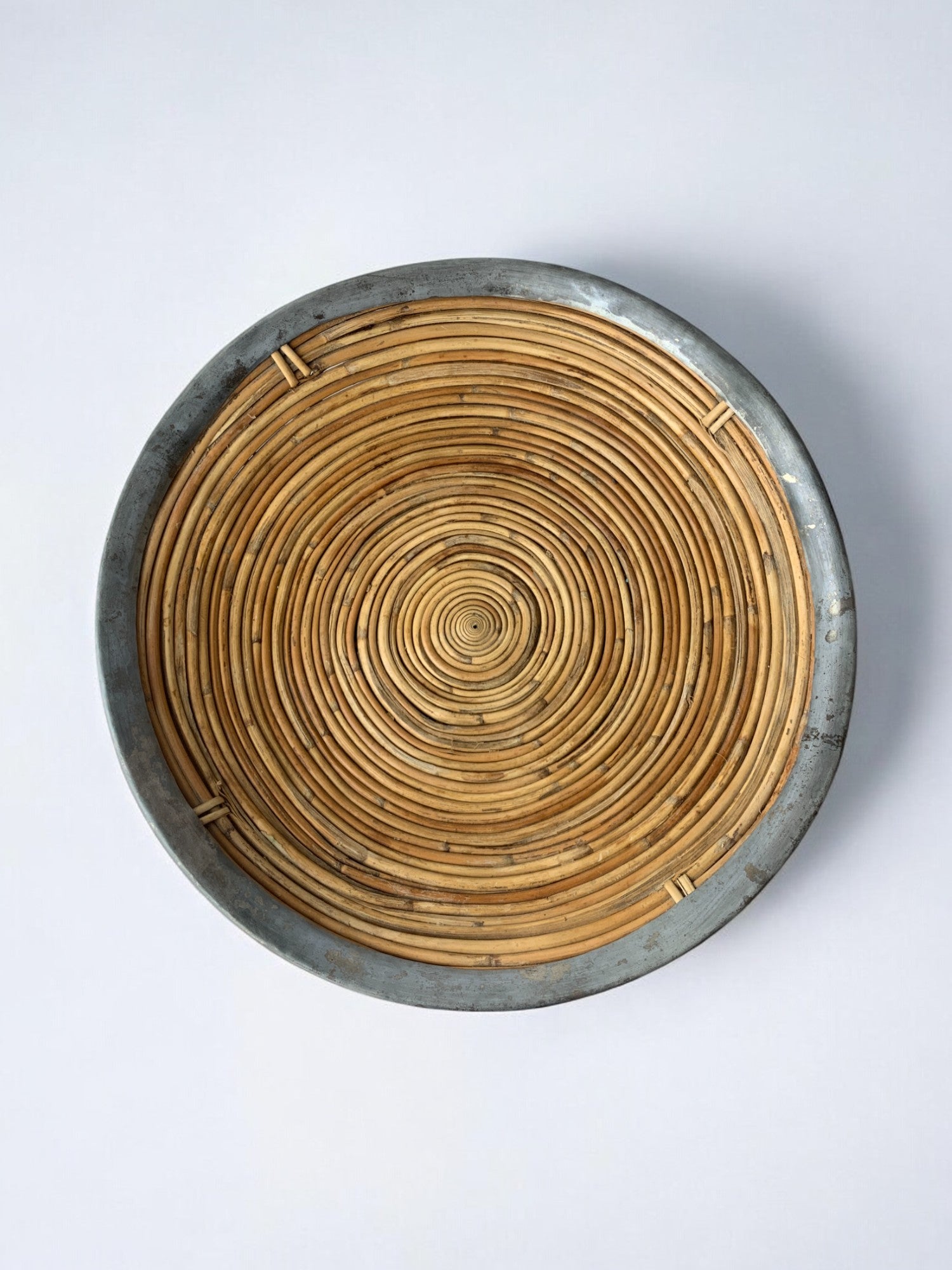 XL circular rattan tray, Italy, 1970's