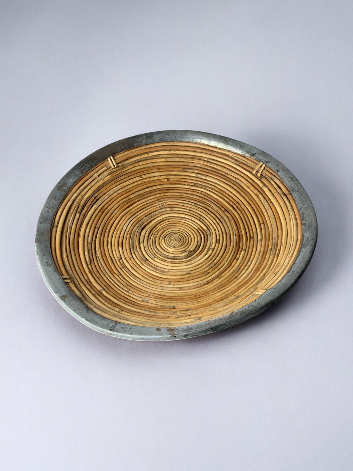 XL circular rattan tray, Italy, 1970's
