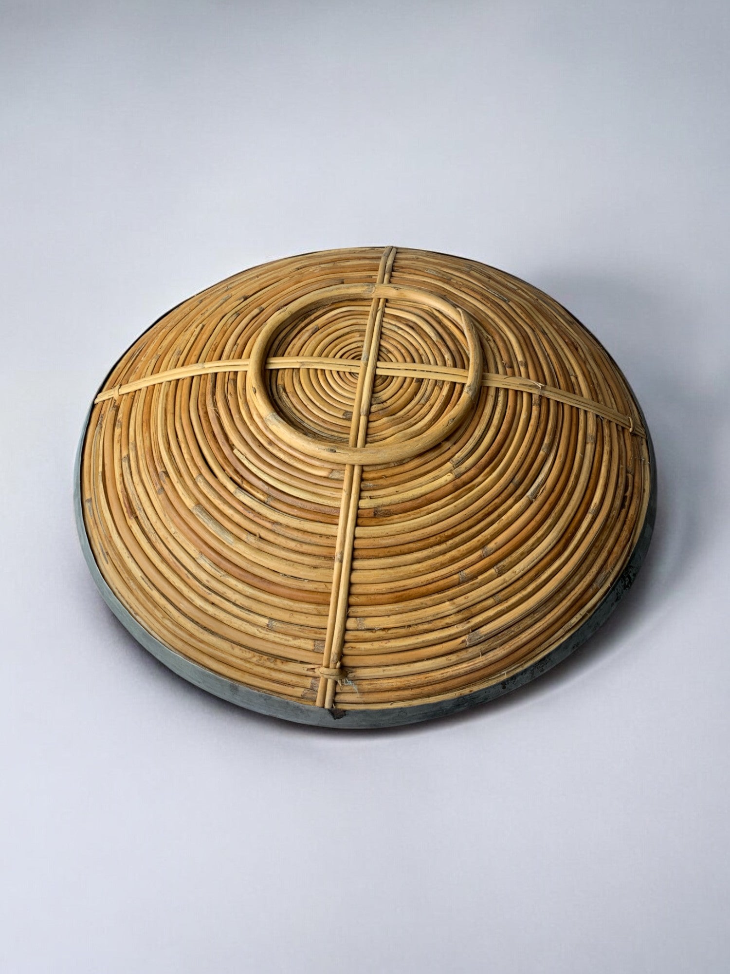 XL circular rattan tray, Italy, 1970's