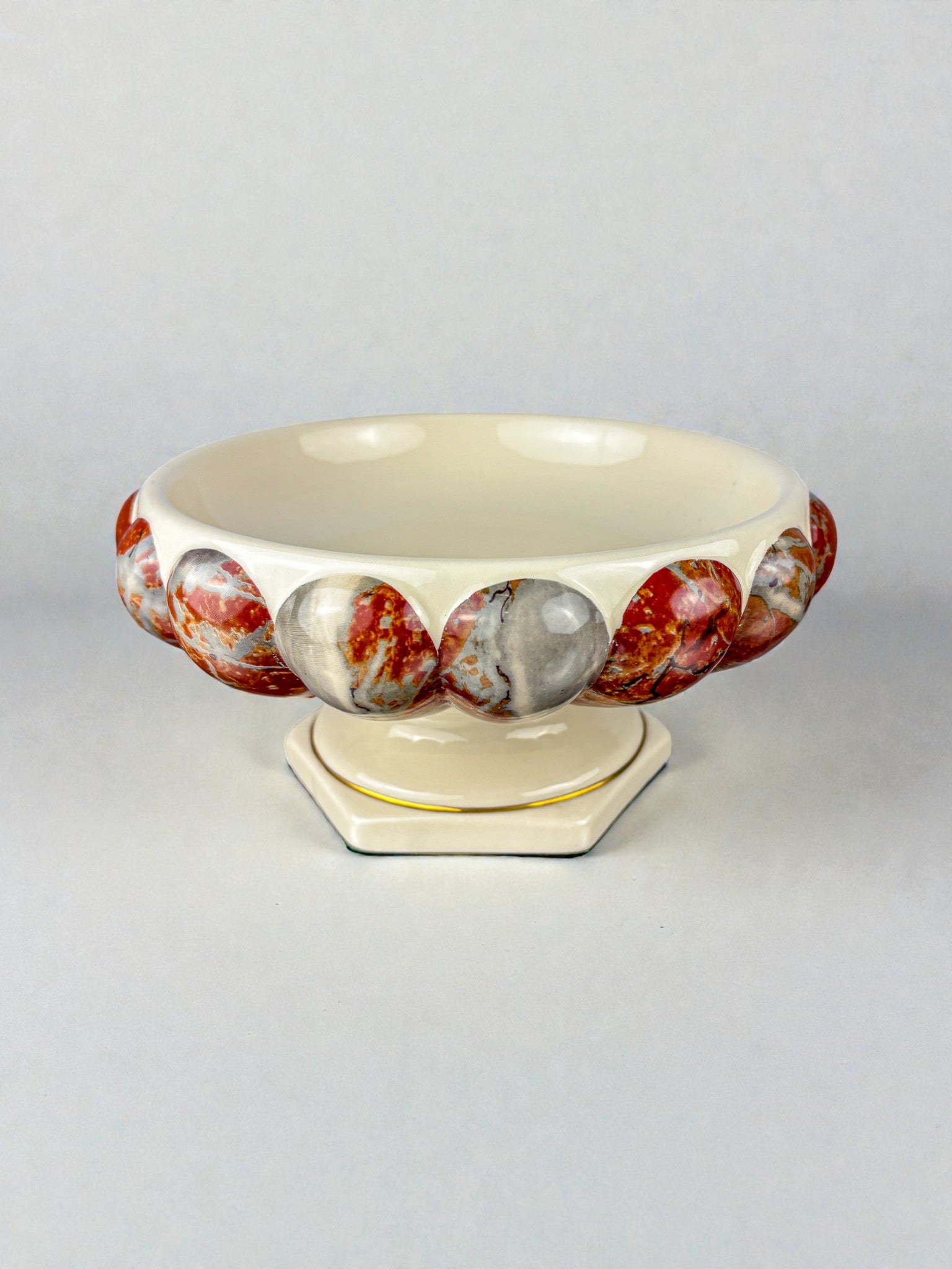 Tommaso Barbi Ceramic Centerpiece, hexagonal base & rounded edge, signed, Italy, 1970's
