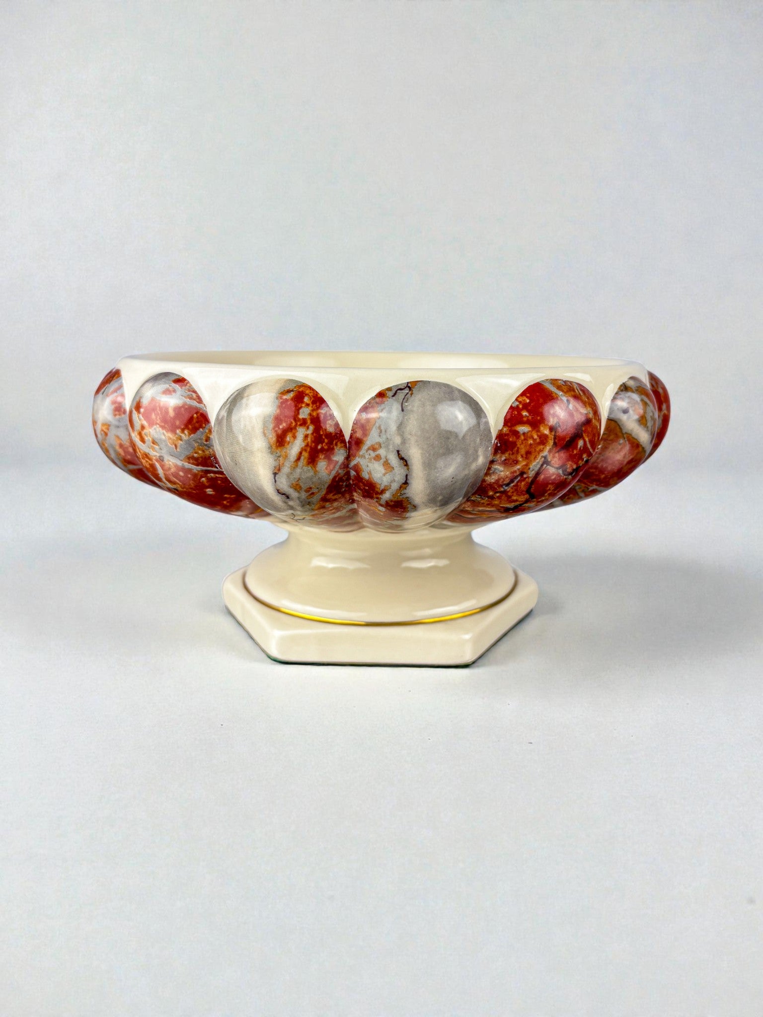 Tommaso Barbi Ceramic Centerpiece, hexagonal base & rounded edge, signed, Italy, 1970's