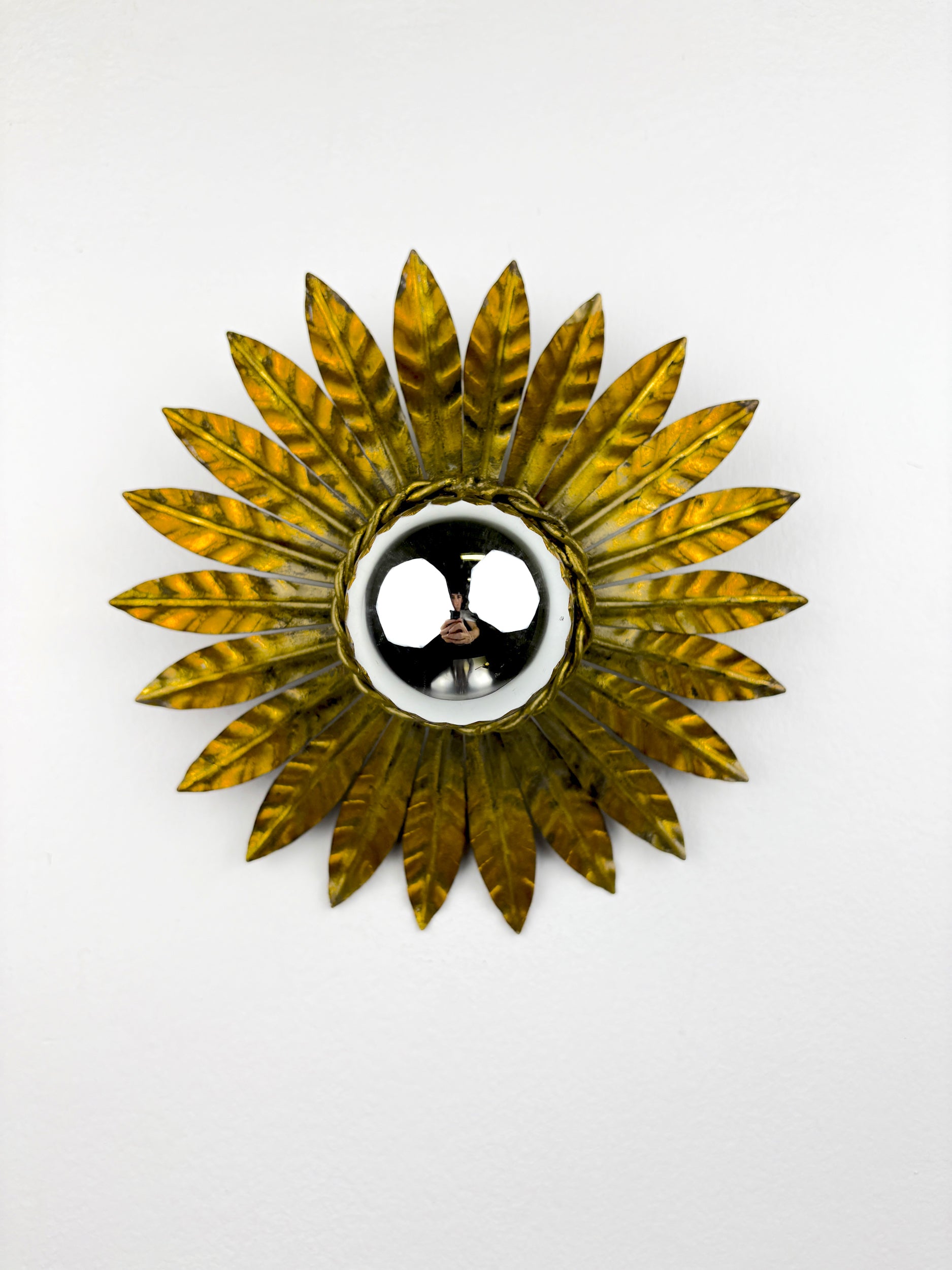Spanish Sunburst Flush Mount Light Fixture in Gilt Iron, Circa 1960's