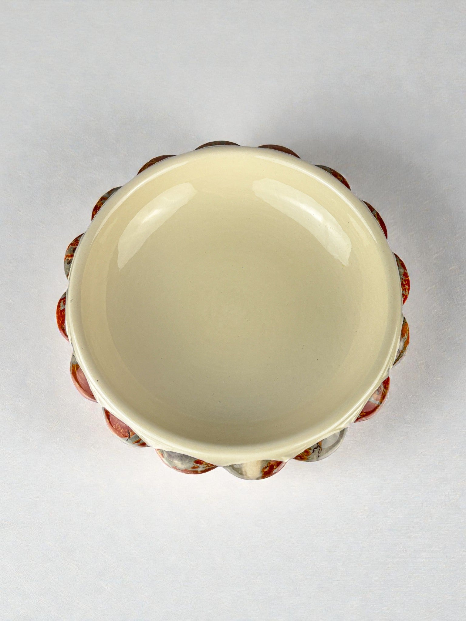 Tommaso Barbi Ceramic Centerpiece, hexagonal base & rounded edge, signed, Italy, 1970's