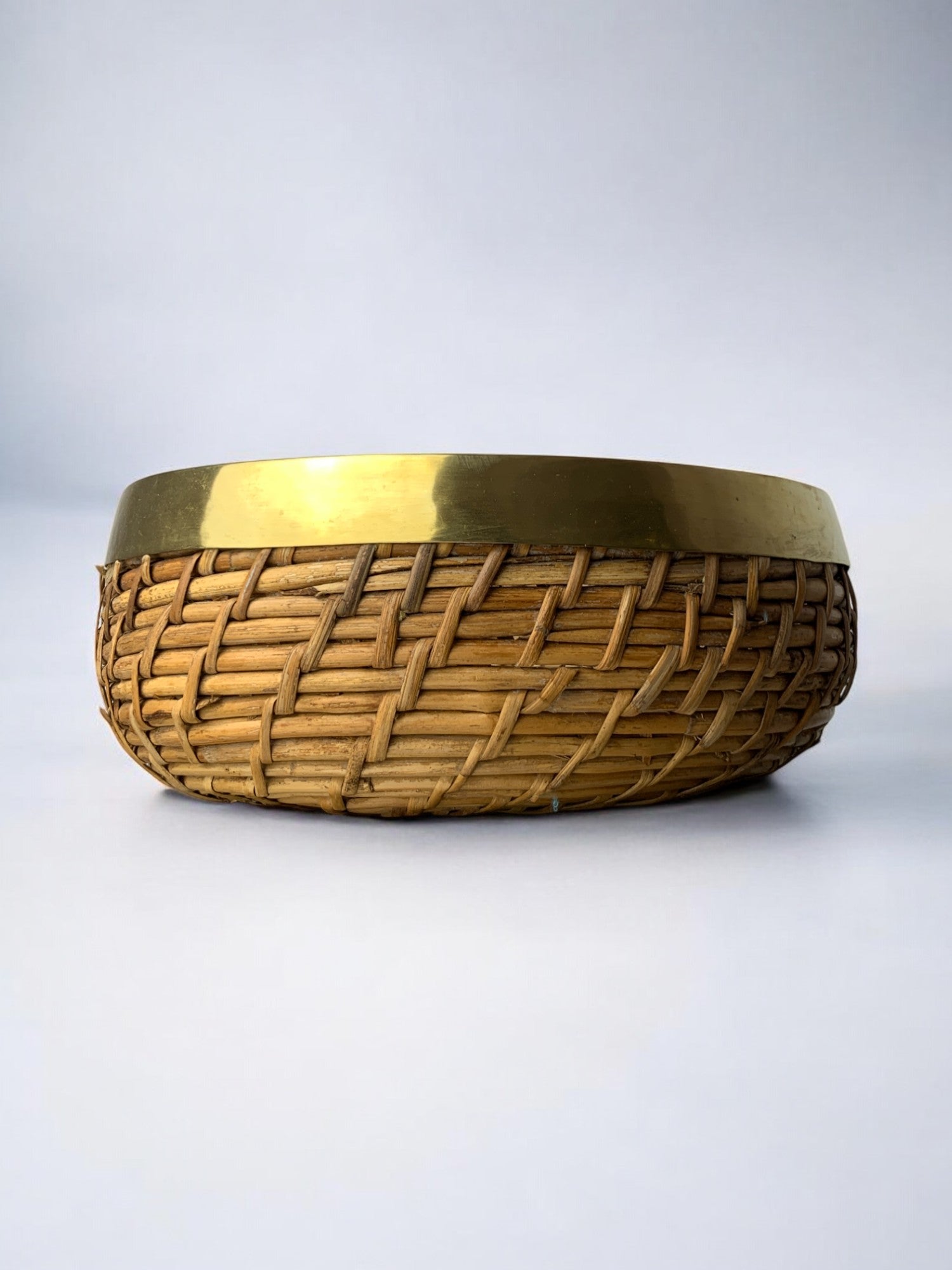 Circular Rattan and brass basket, Italy, 1970's
