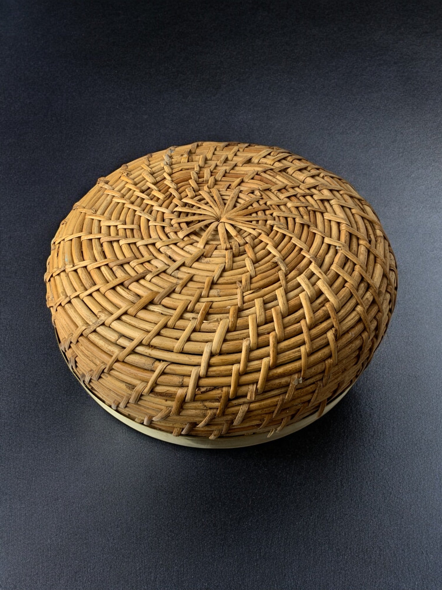 Circular Rattan and brass basket, Italy, 1970's