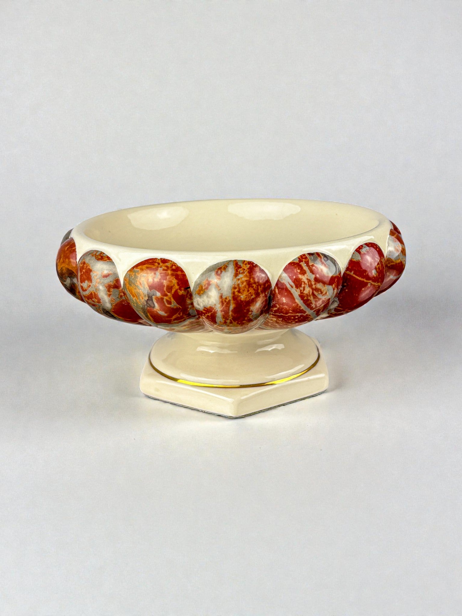 Tommaso Barbi Ceramic Centerpiece, hexagonal base & rounded edge, signed, Italy, 1970's