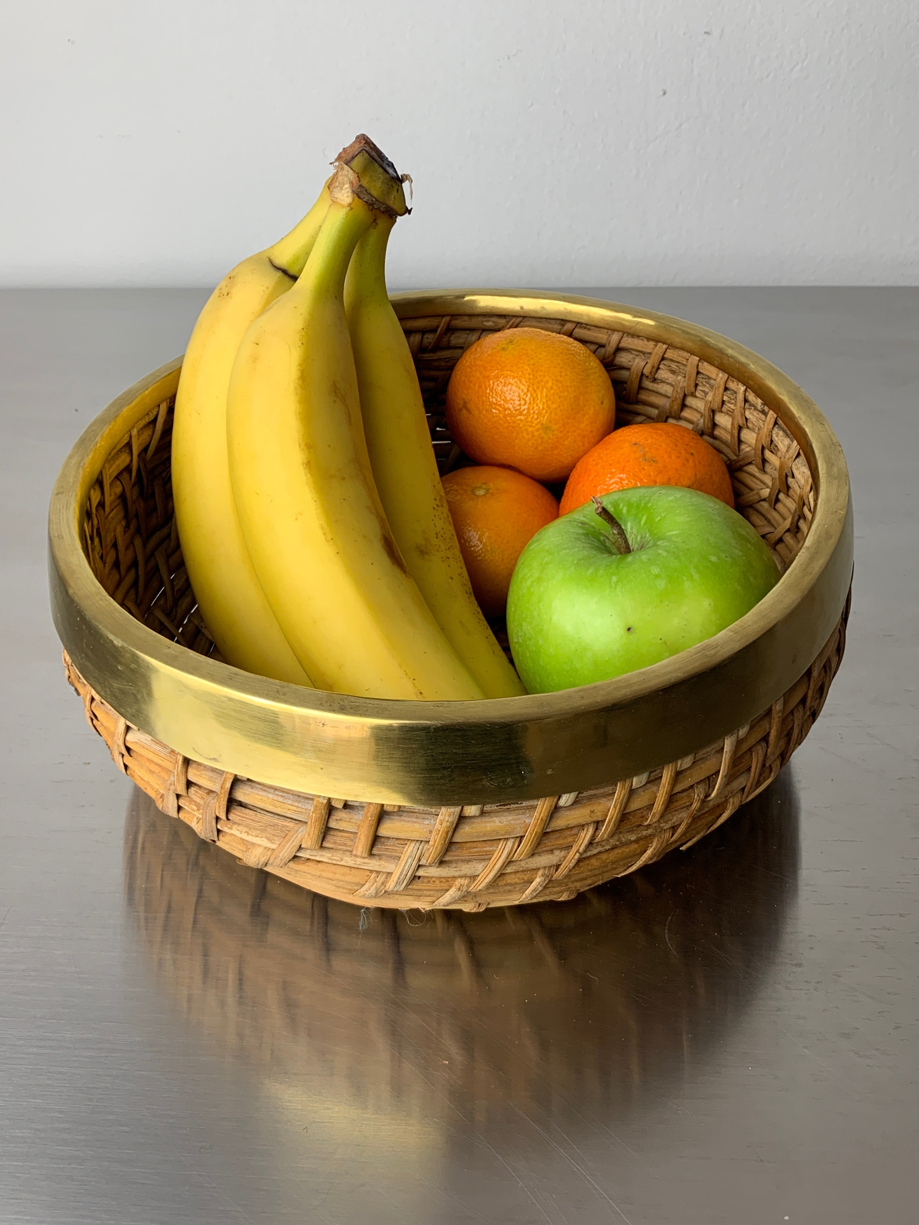 Circular Rattan and brass basket, Italy, 1970's