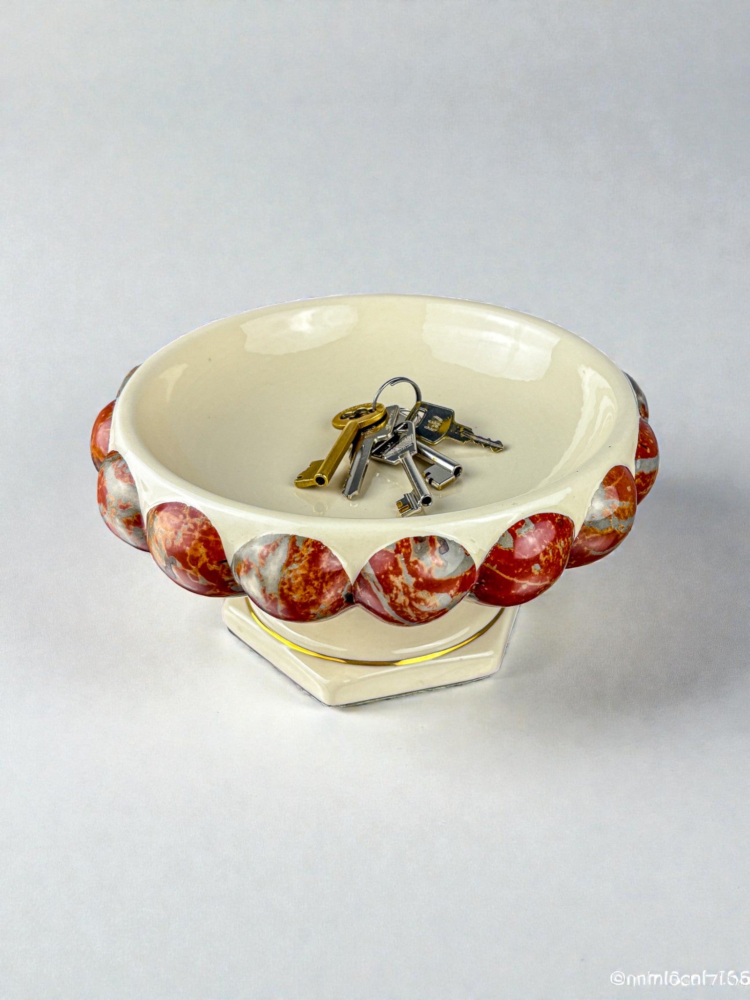 Tommaso Barbi Ceramic Centerpiece, hexagonal base & rounded edge, signed, Italy, 1970's