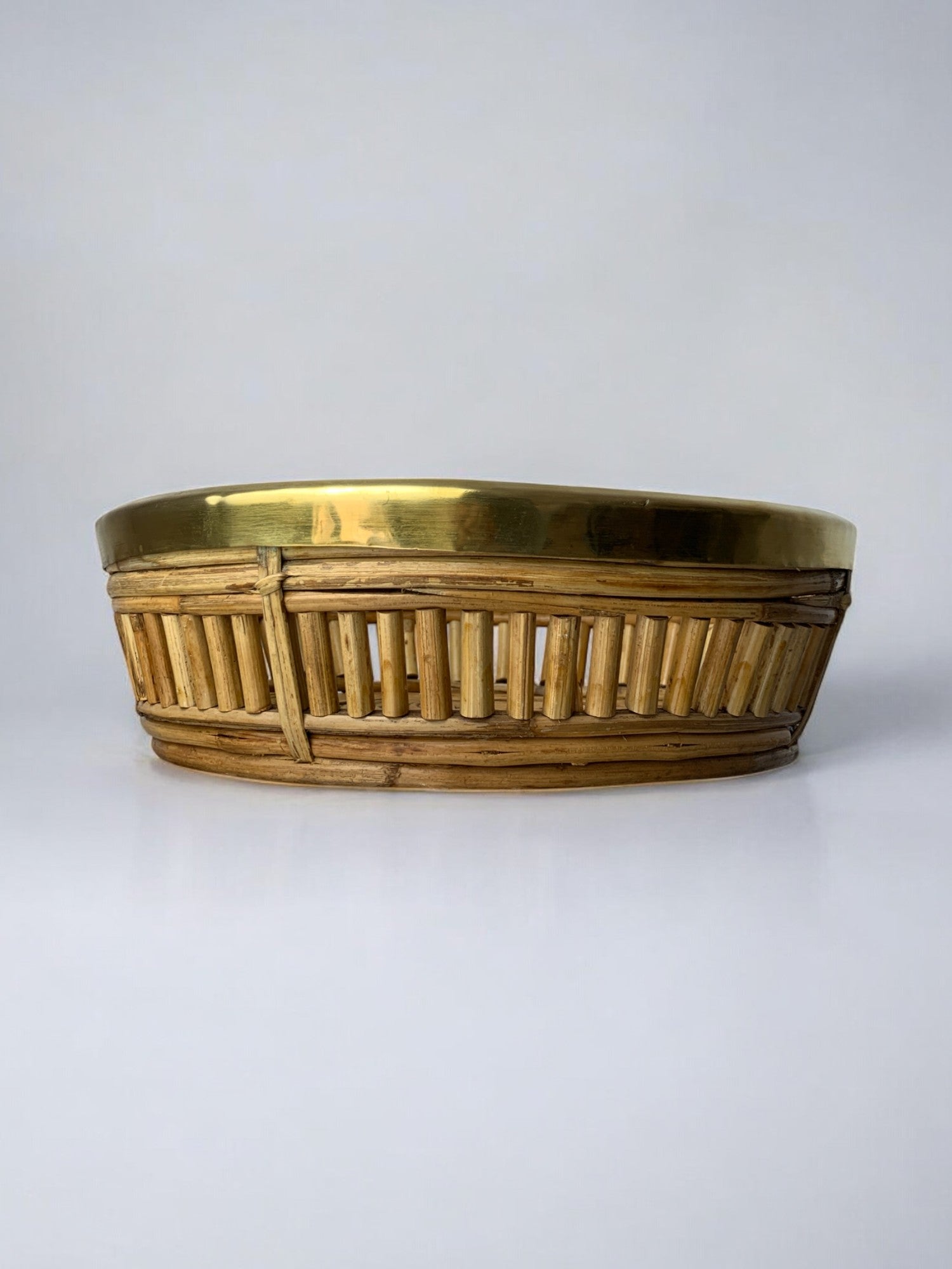 Circular Rattan and brass basket, Italy, 1970