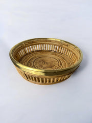 Circular Rattan and brass basket, Italy, 1970