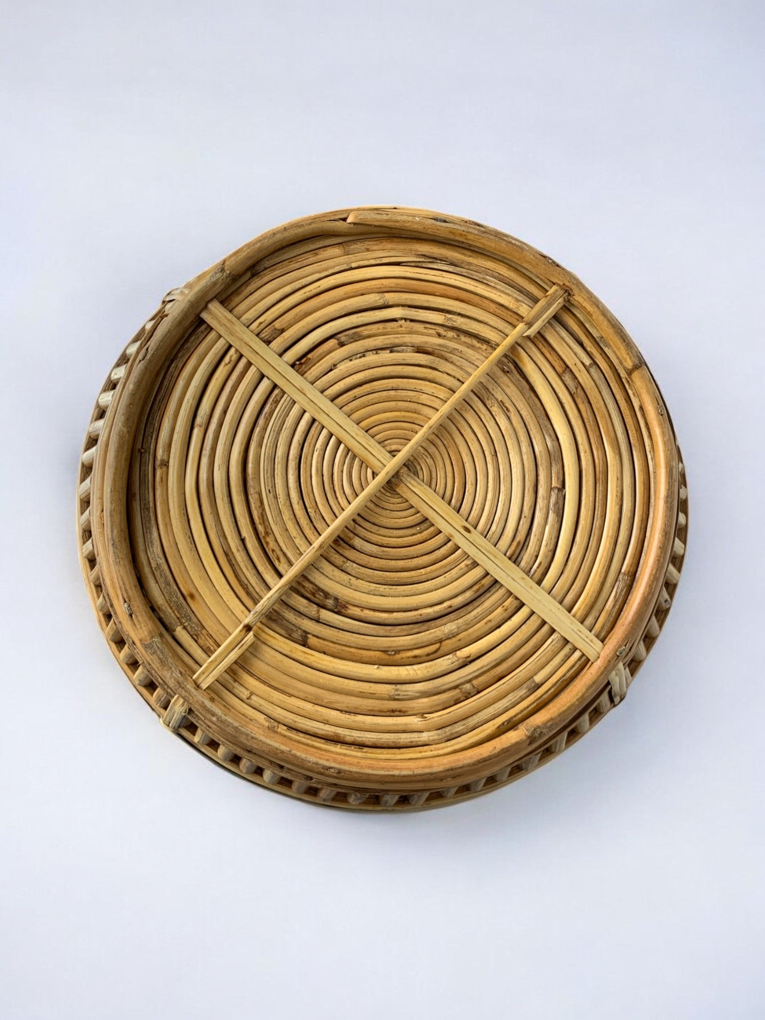 Circular Rattan and brass basket, Italy, 1970