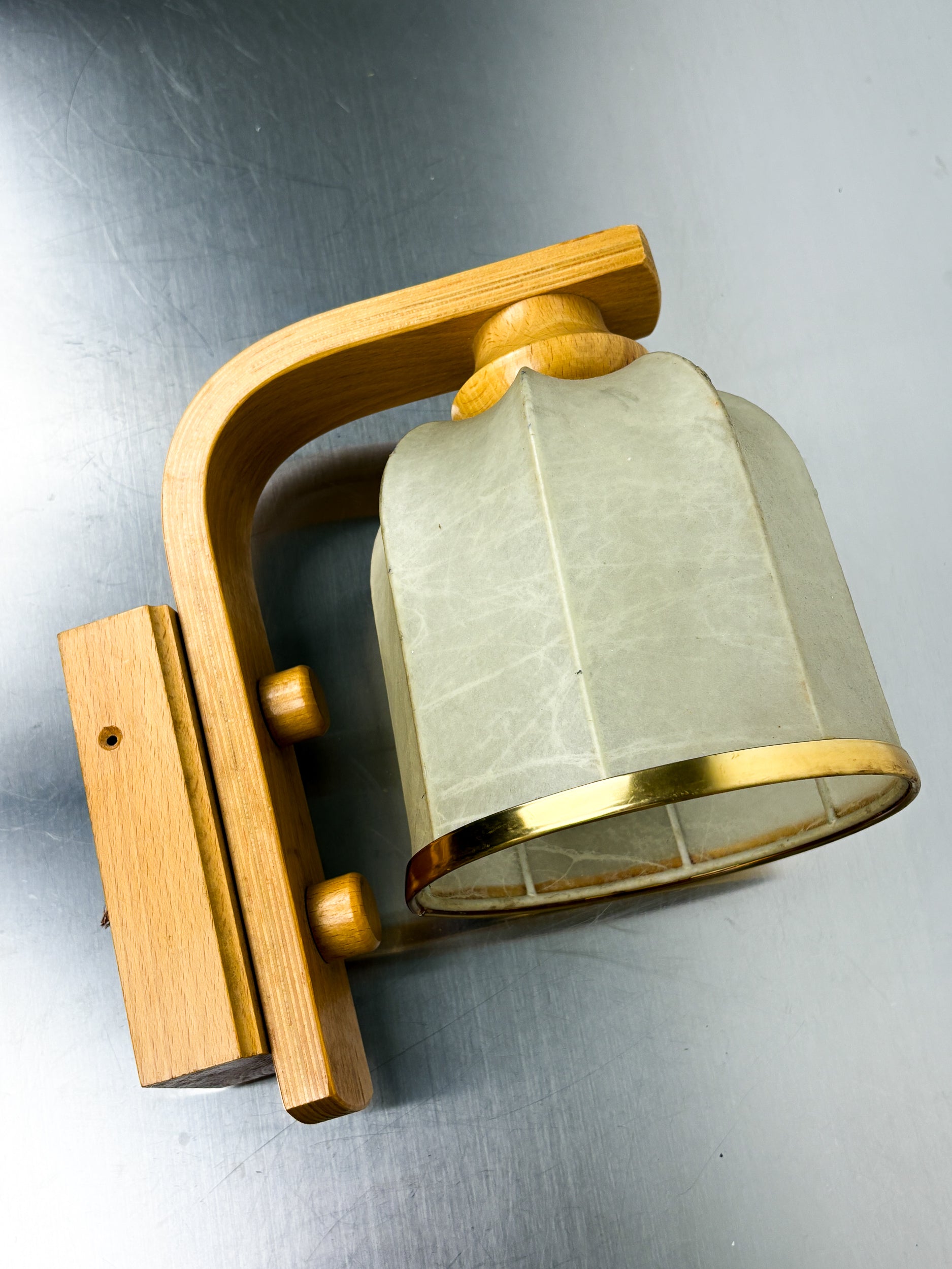 Cocoon wall lamp, resin and pine, Italy, Circa 1970's