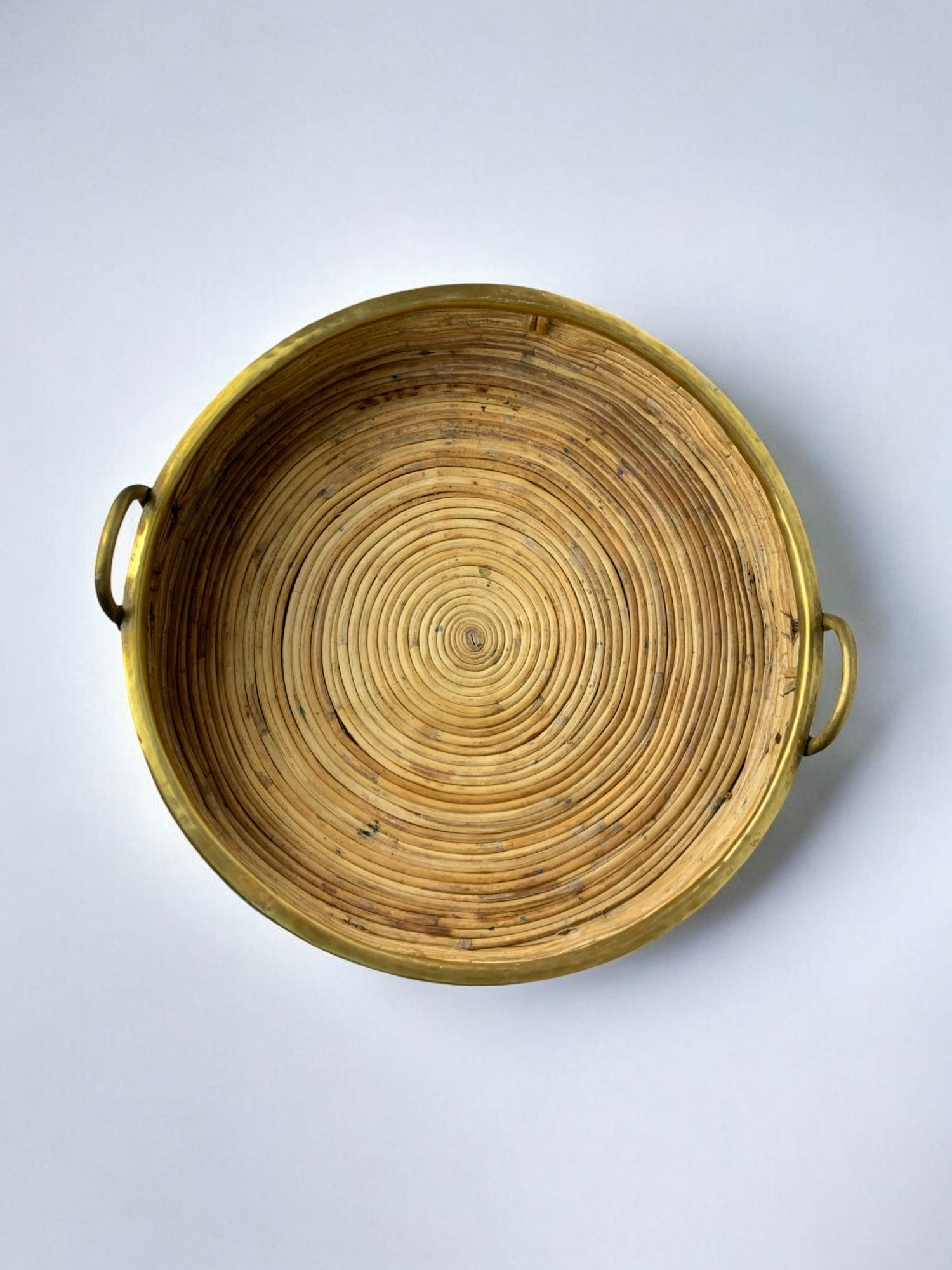 Circular Rattan and brass tray, Italy, circa 1970's