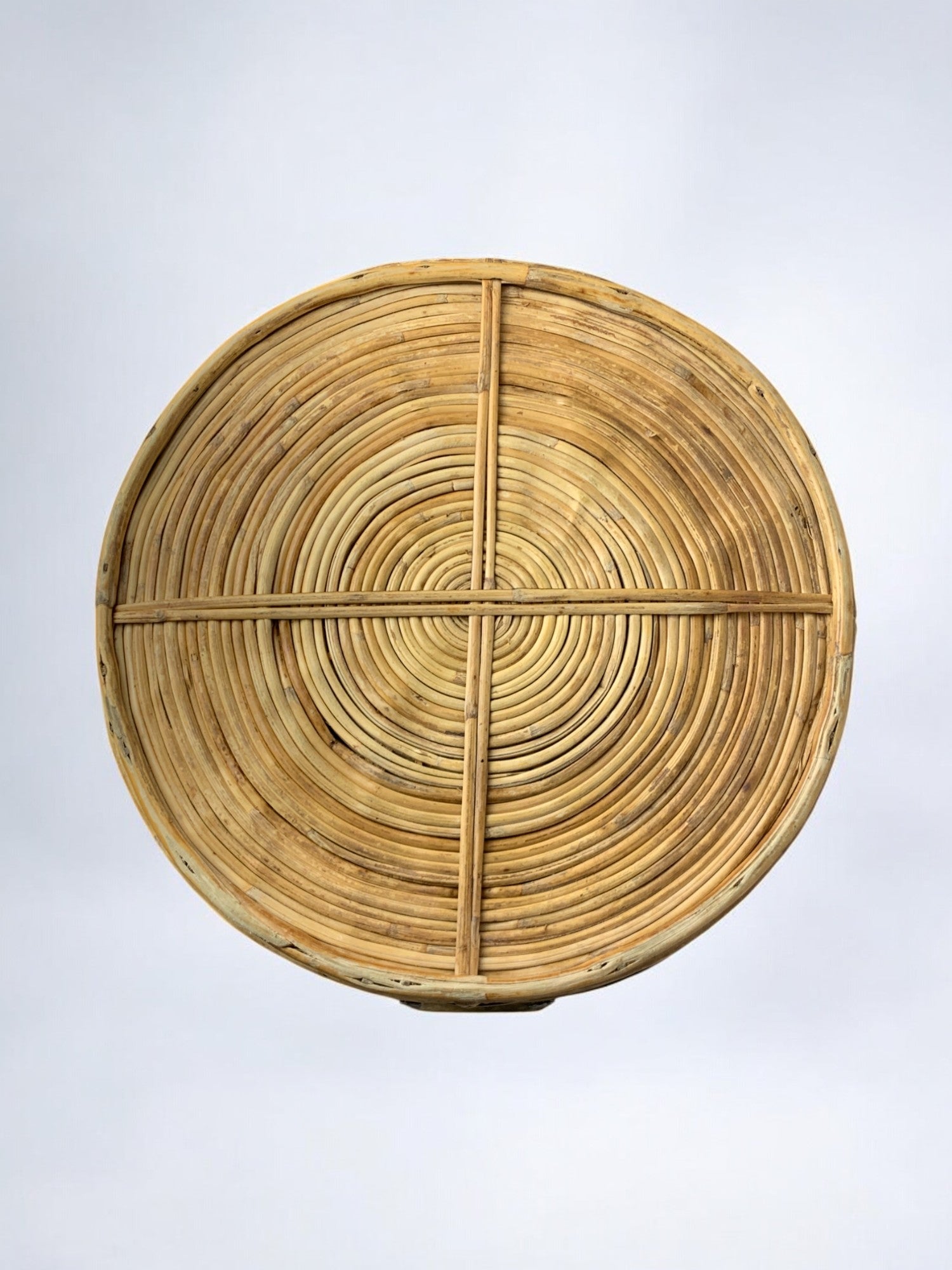 Circular Rattan and brass tray, Italy, circa 1970's