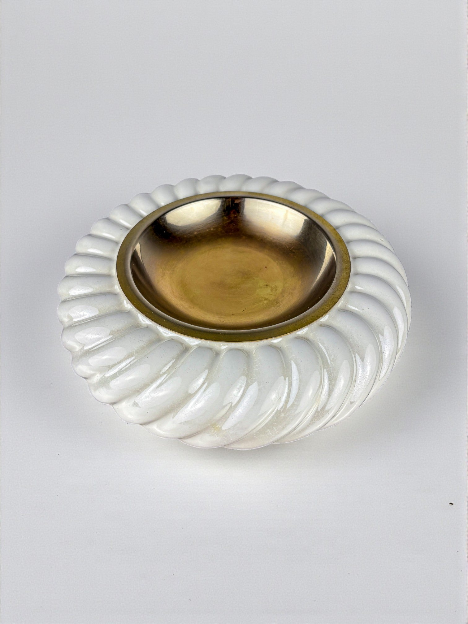 Tommaso Barbi Ceramic & brass vide-poches, signed, Italy, 1970's