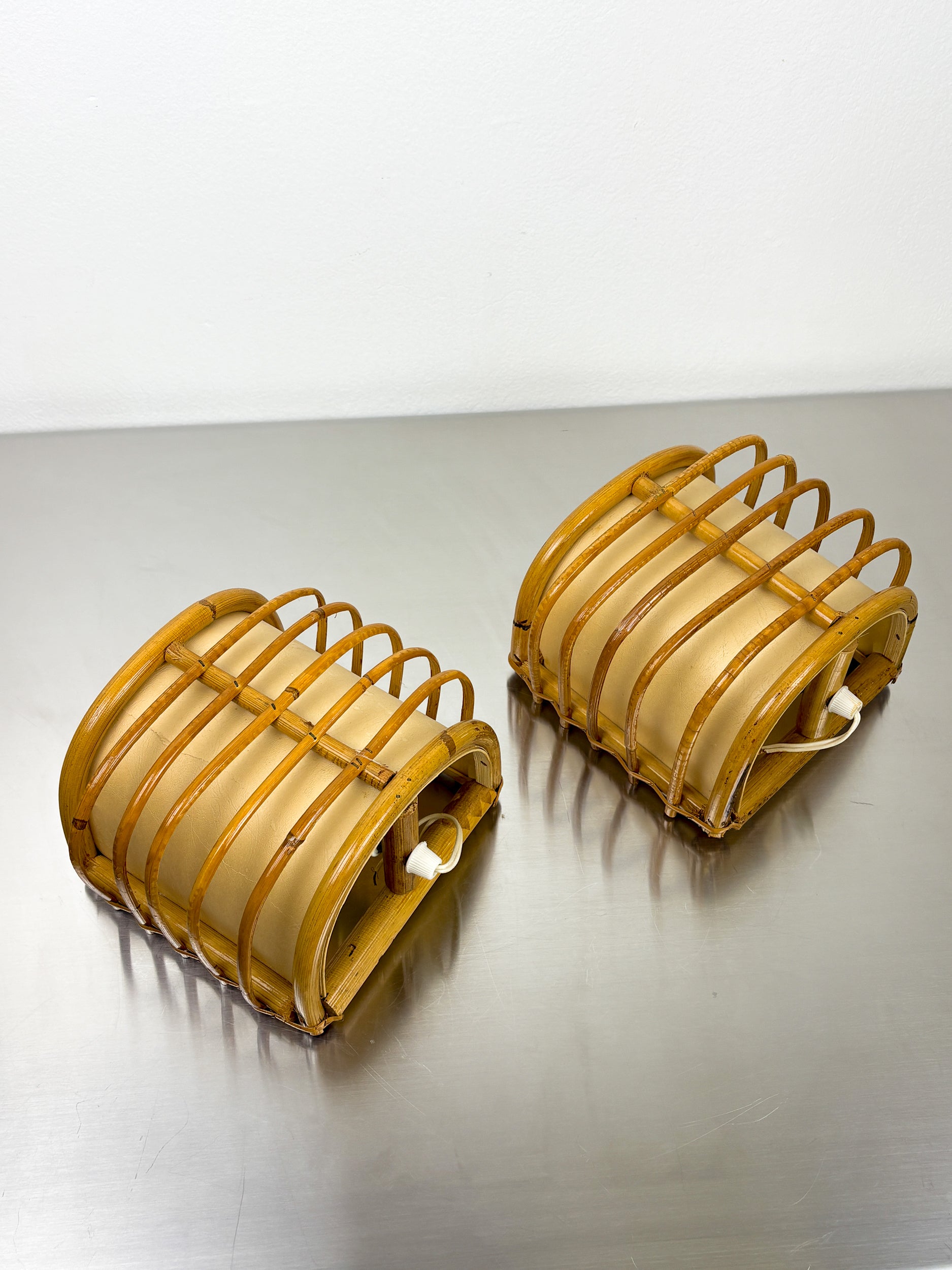 Pair of Mid-Century Rattan Wall Sconces, Circa 1960s, Italy