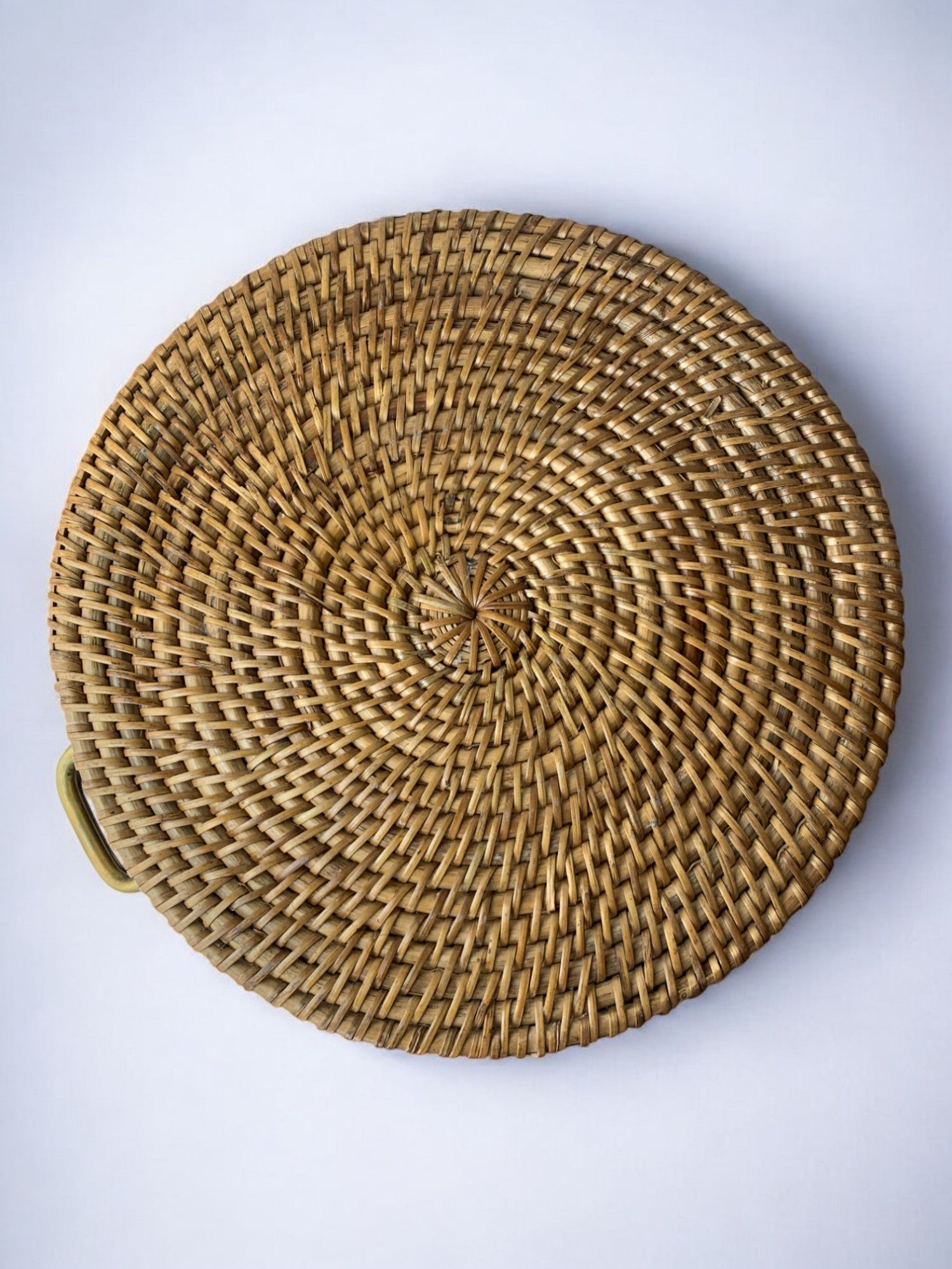 Circular rattan and brass tray, Italy, 1970's, 38° Diam