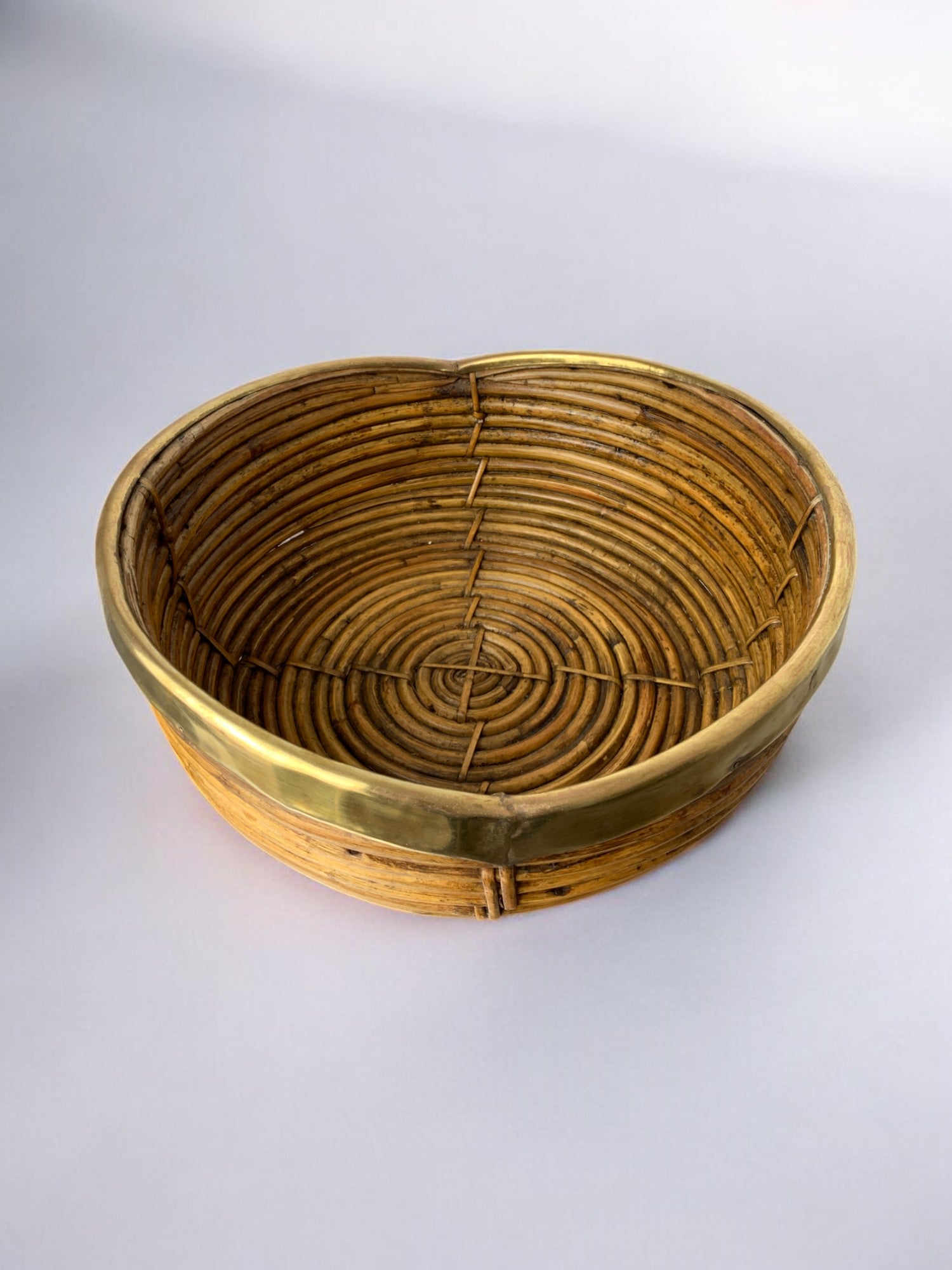 Circular Rattan and brass basket, Italy, circa 1970's