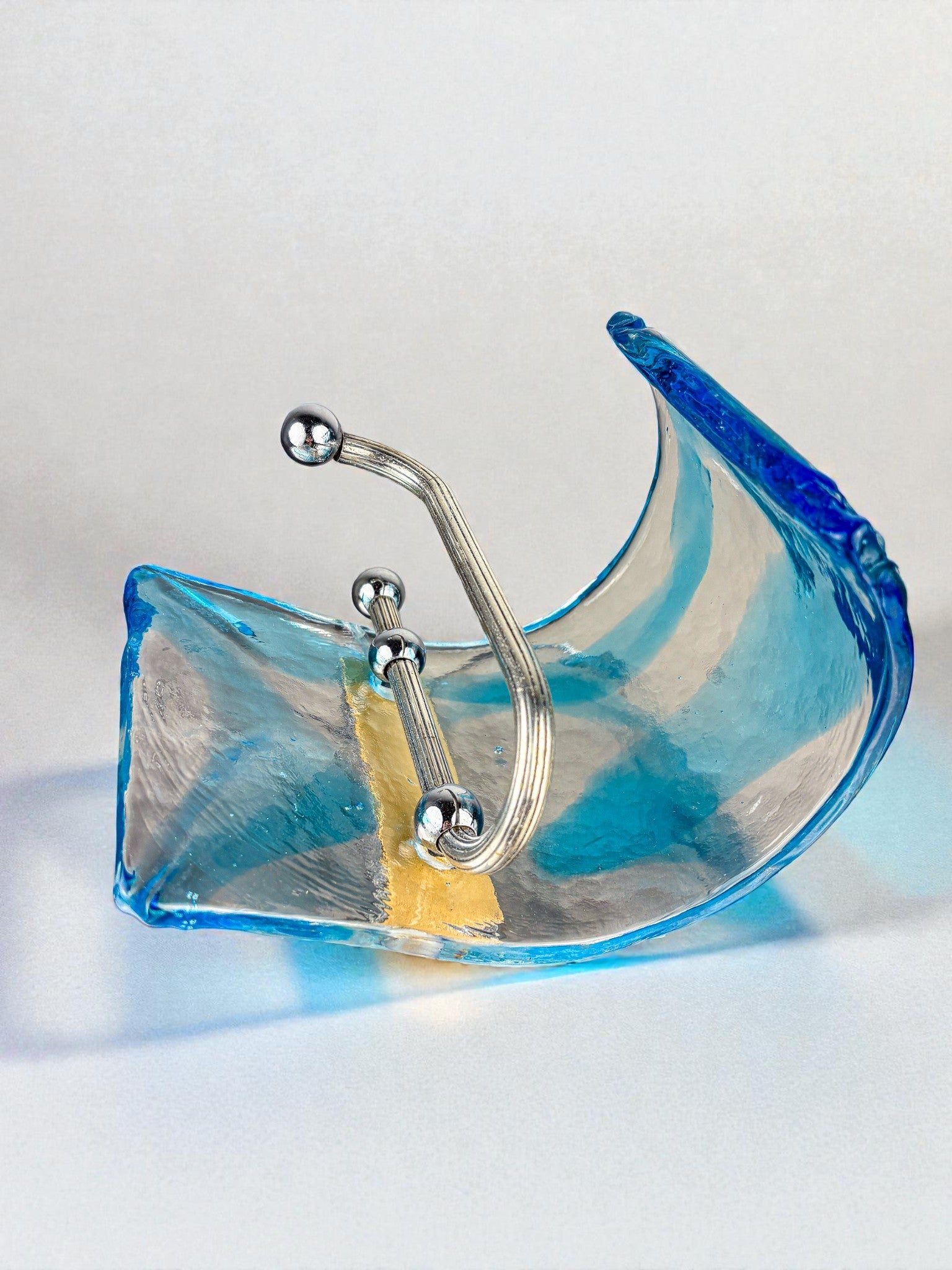 Mazzega Clear & Blue Murano Glass Toilet Paper Holder, Italy, 1970s