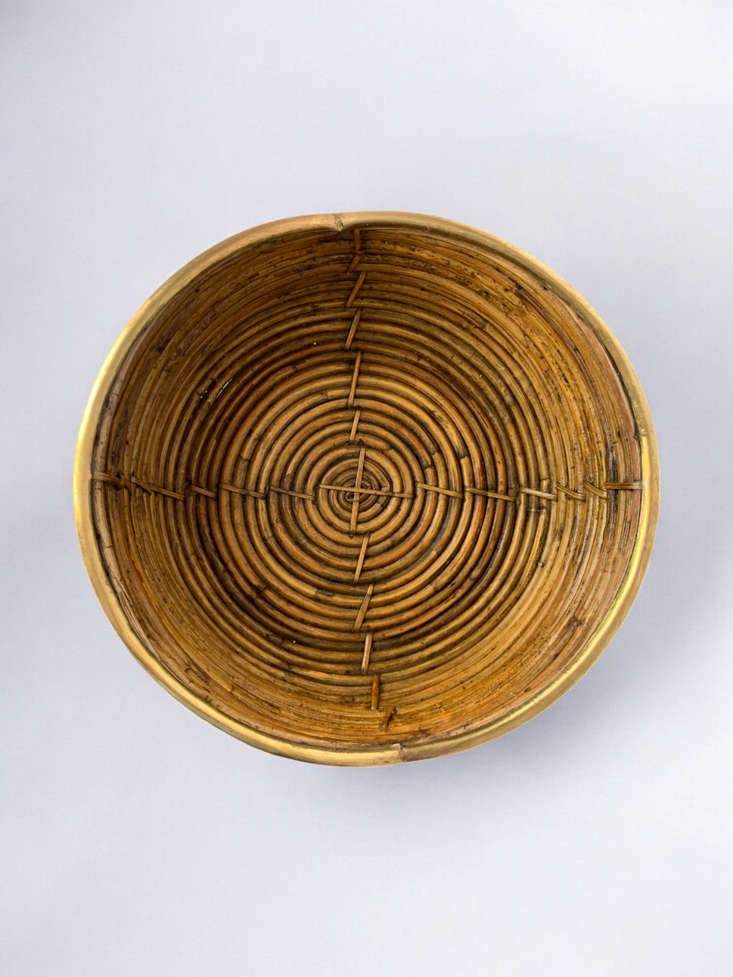 Circular Rattan and brass basket, Italy, circa 1970's