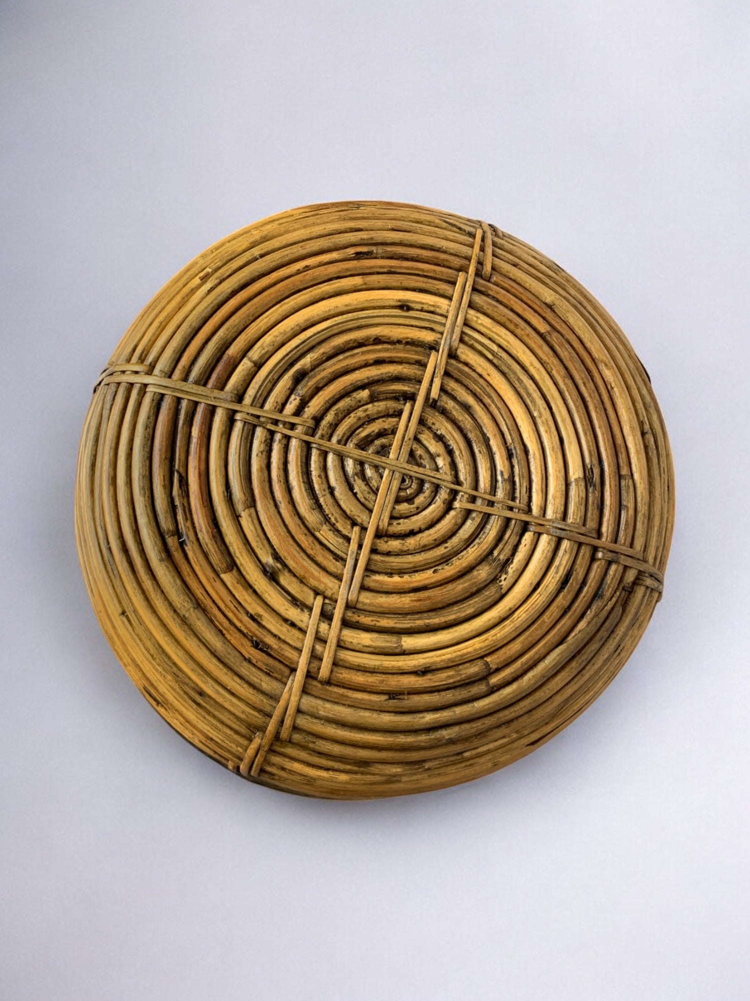 Circular Rattan and brass basket, Italy, circa 1970's