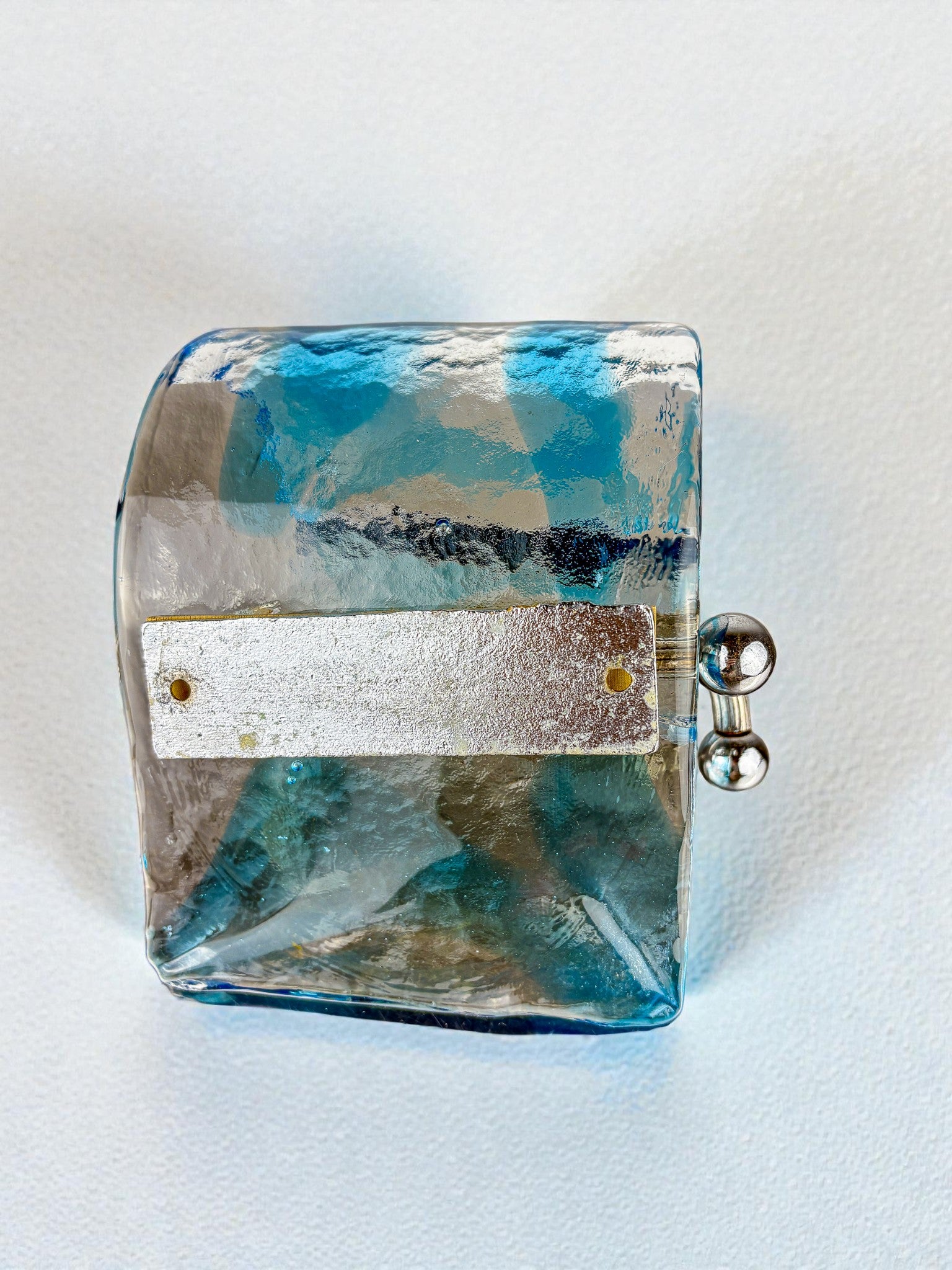 Mazzega Clear & Blue Murano Glass Toilet Paper Holder, Italy, 1970s