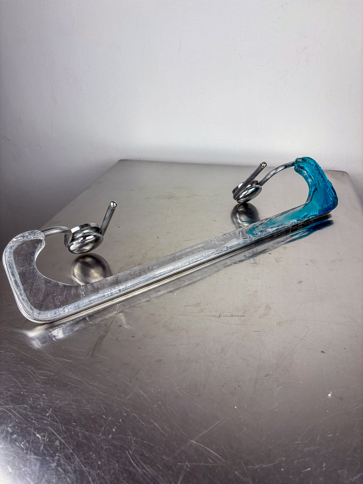 Mazzega Clear & Blue Murano Glass Towel Rack, Italy, 1970s