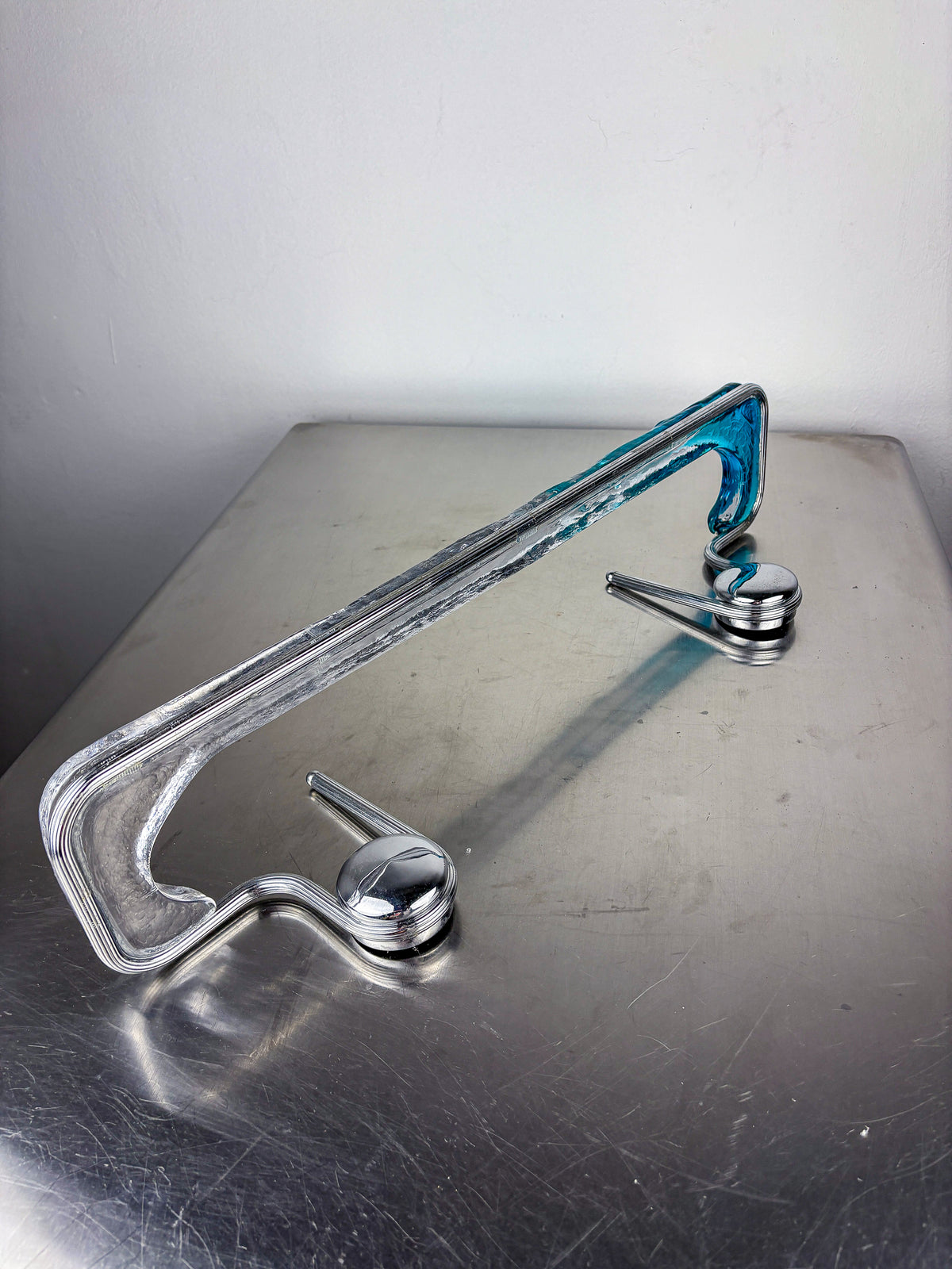 Mazzega Clear & Blue Murano Glass Towel Rack, Italy, 1970s