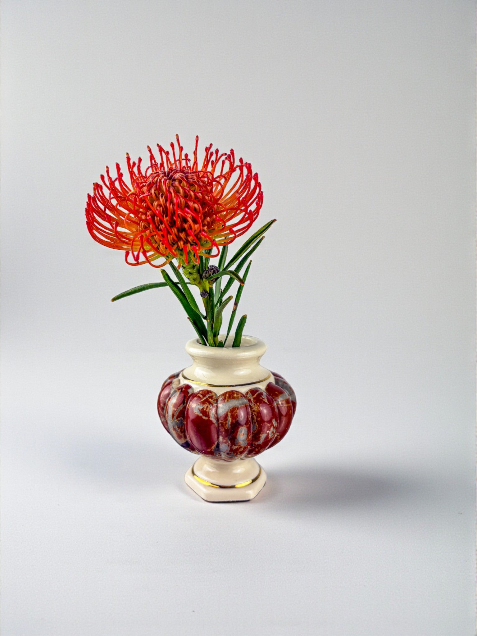 Tommaso Barbi Ceramic vase, hexagonal base & rounded edge, Italy, 1970's