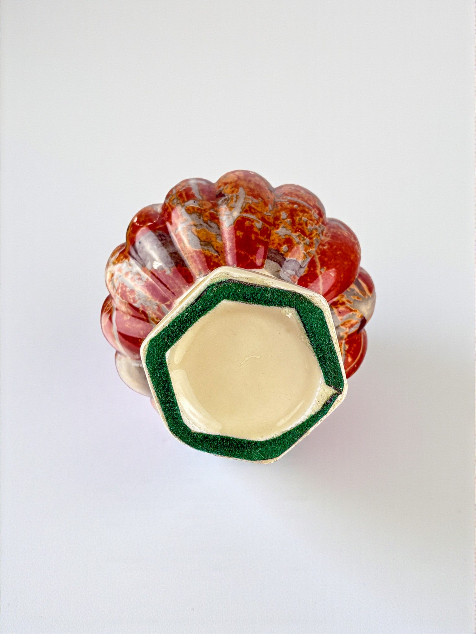 Tommaso Barbi Ceramic vase, hexagonal base & rounded edge, Italy, 1970's