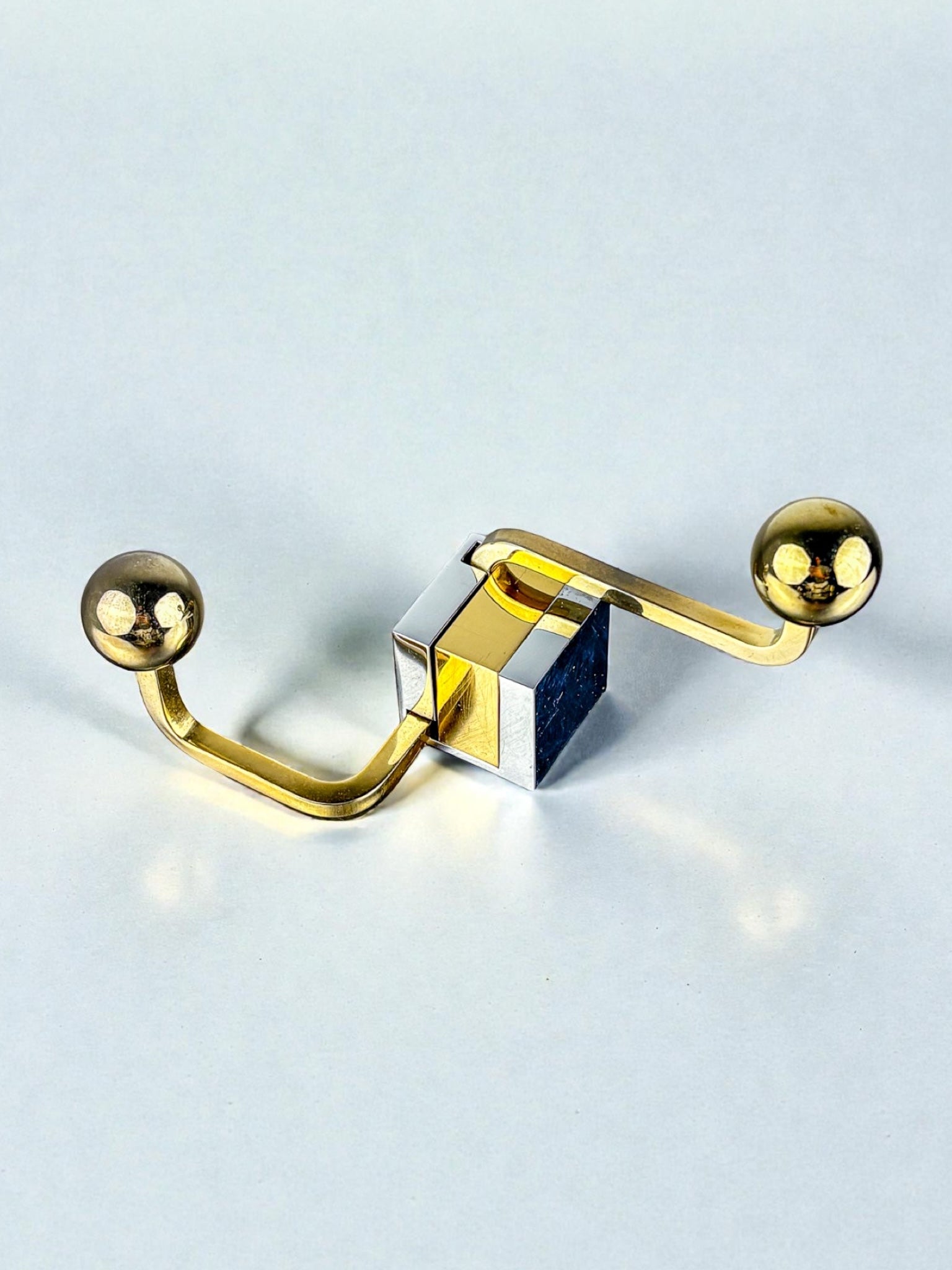 Pair of Romeo Rega style Wall Hooks, Gilt Brass & Chrome, Italy, 1980s