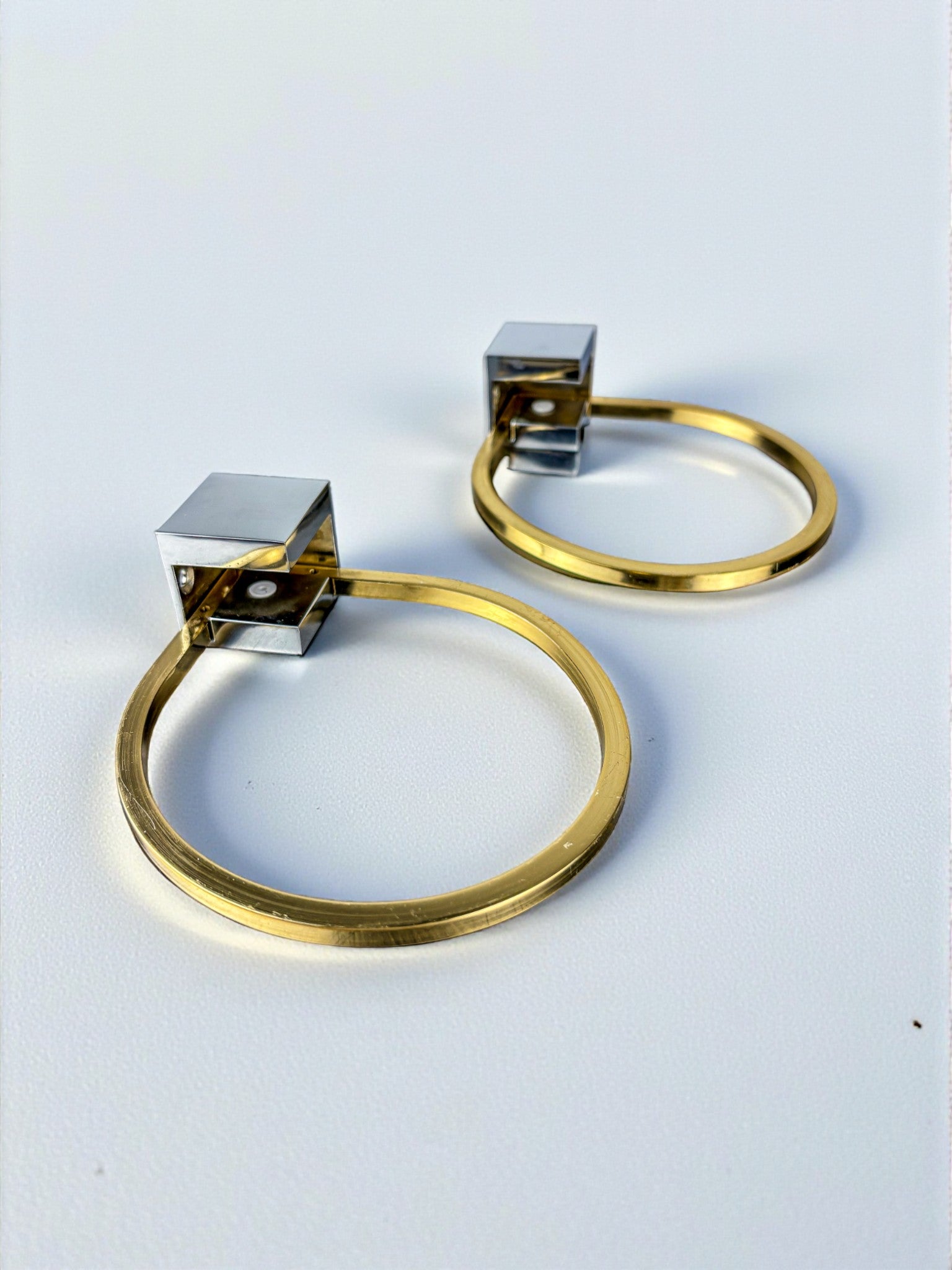 Pair of Romeo Rega style Towel Rings , Gilt Brass & Chrome, Italy, 1980s