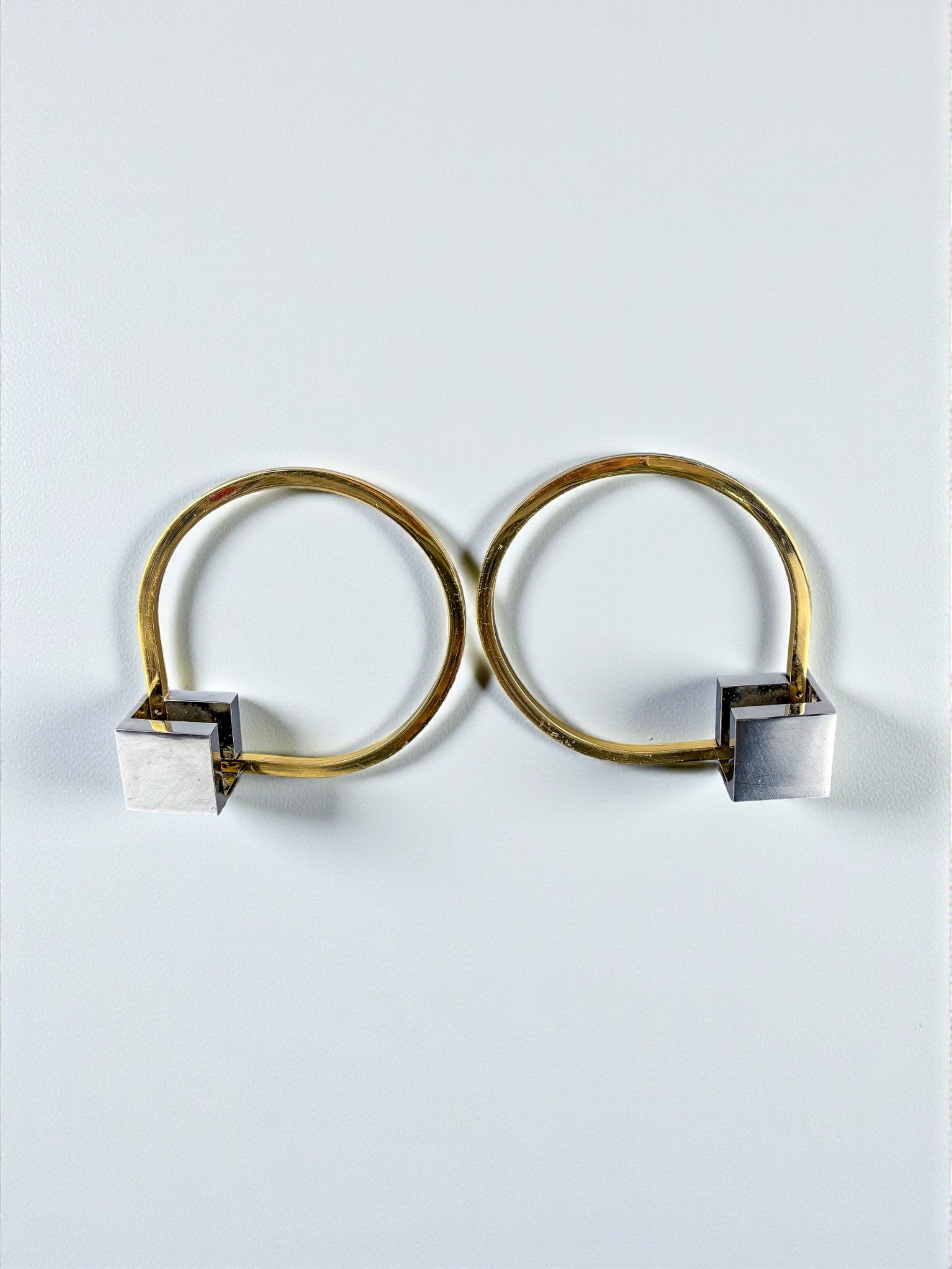Pair of Romeo Rega style Towel Rings , Gilt Brass & Chrome, Italy, 1980s