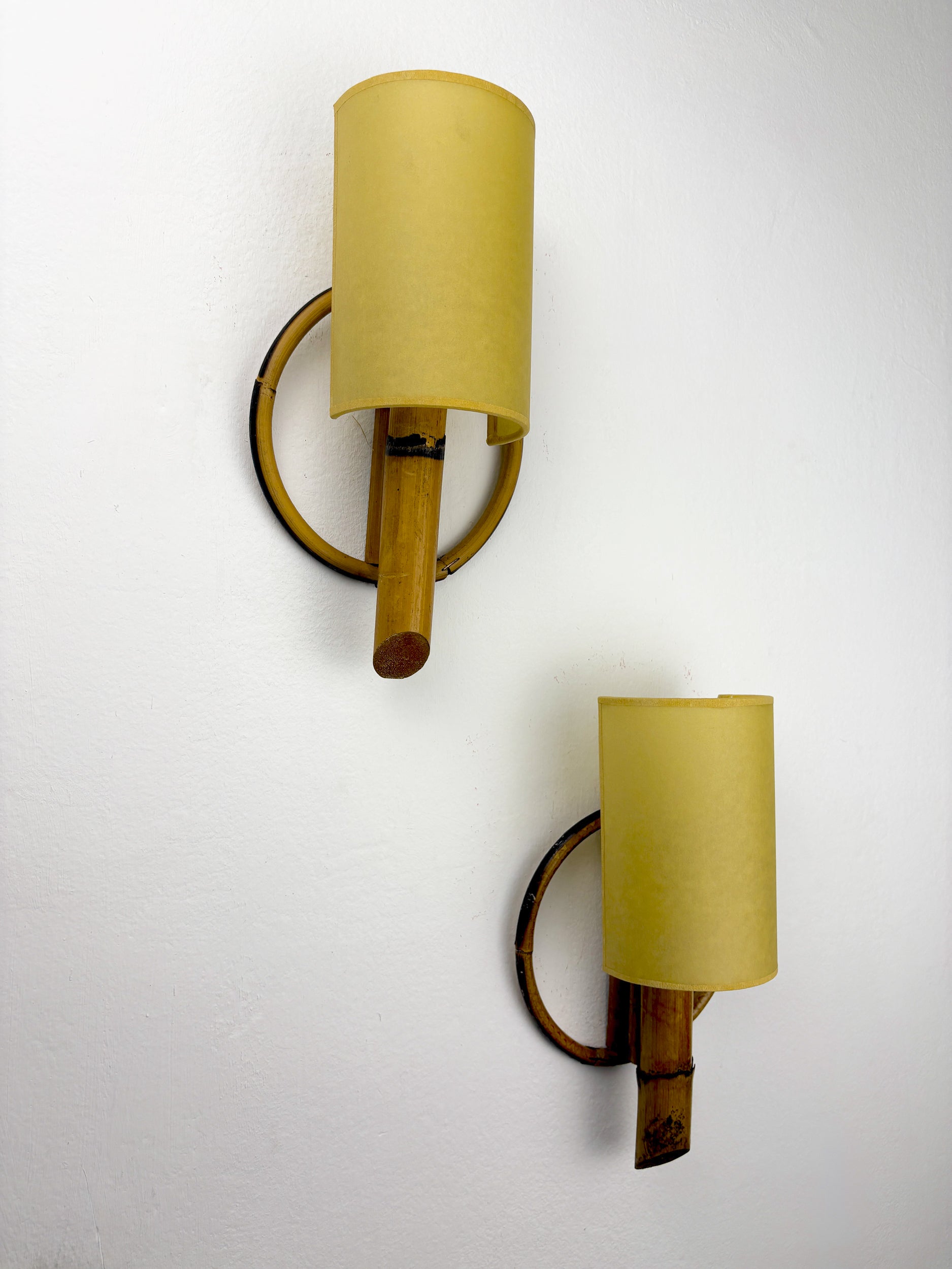 Pair of Mid-Century Rattan Wall Sconces, Italy, Circa 1960's
