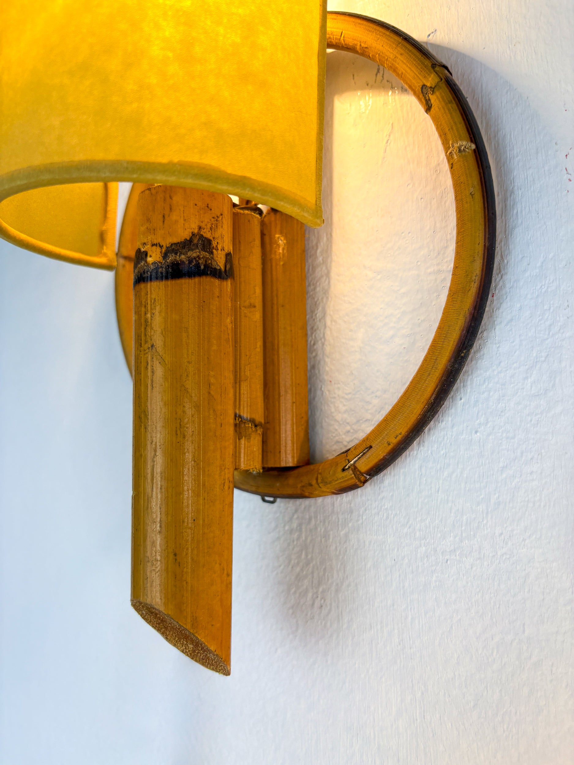Pair of Mid-Century Rattan Wall Sconces, Italy, Circa 1960's