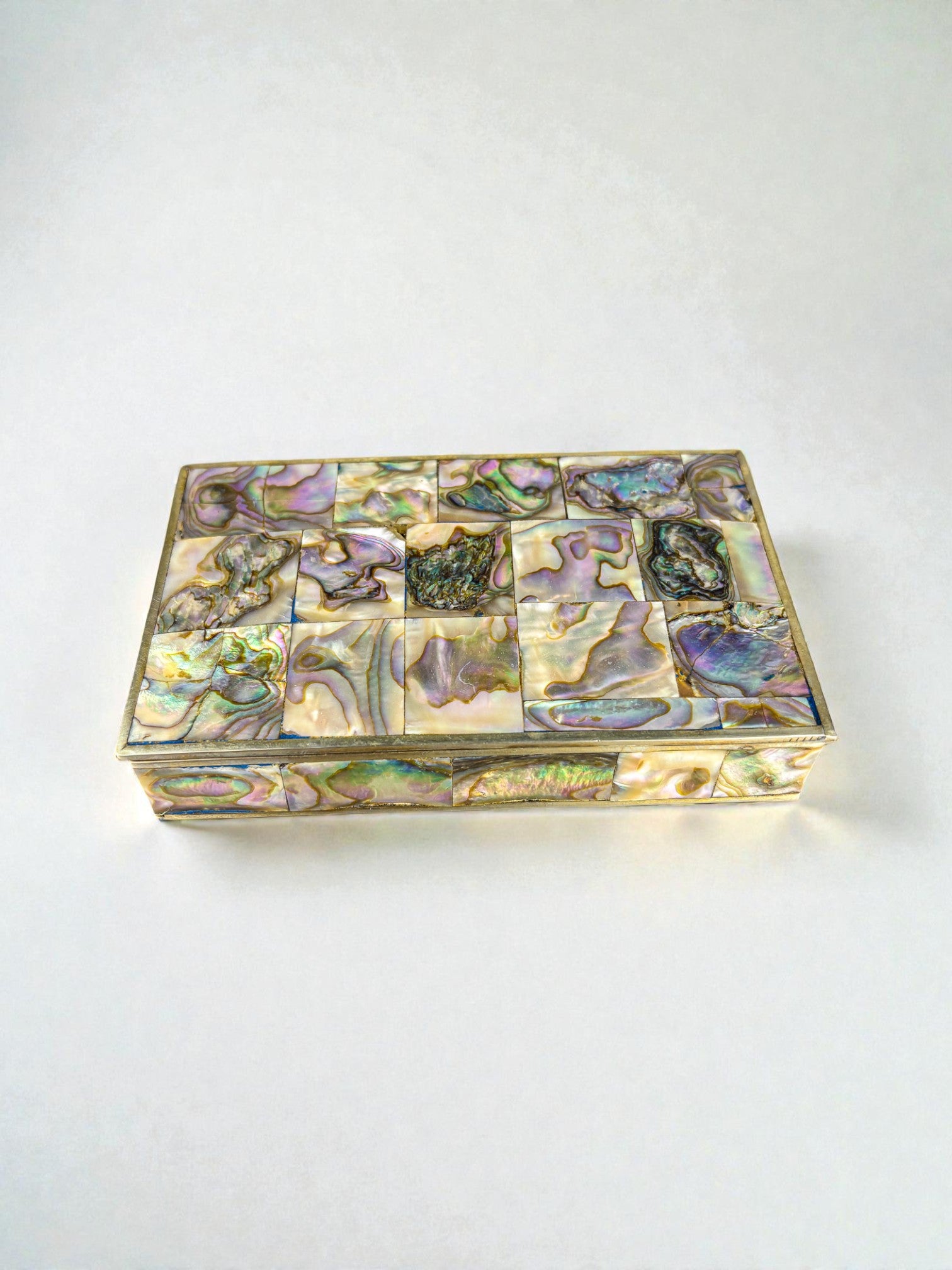 Abalone shell vanity box, Alpaca and wood, Mexico, C.1970