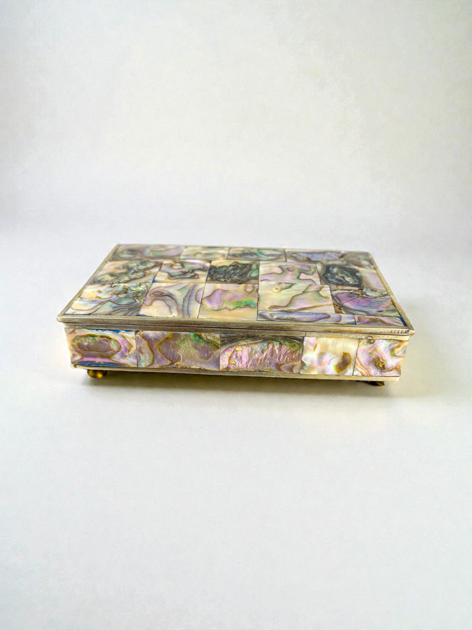 Abalone shell vanity box, Alpaca and wood, Mexico, C.1970