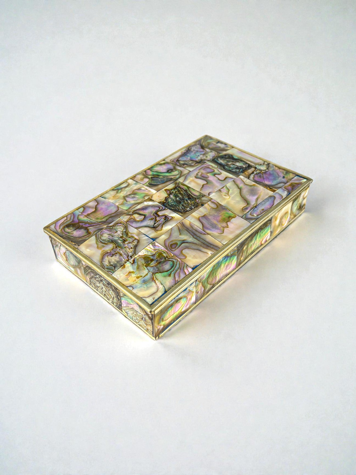 Abalone shell vanity box, Alpaca and wood, Mexico, C.1970