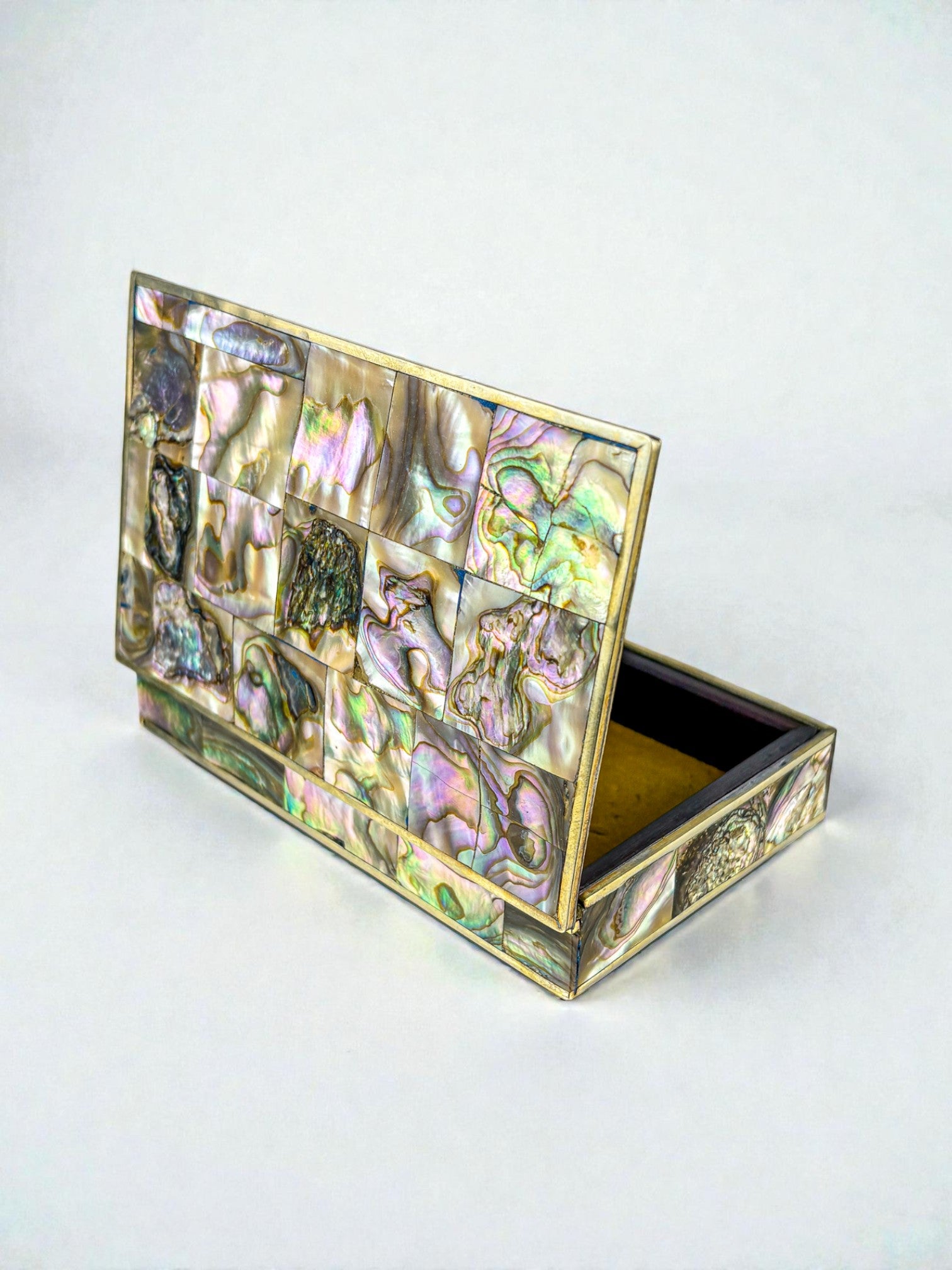 Abalone shell vanity box, Alpaca and wood, Mexico, C.1970