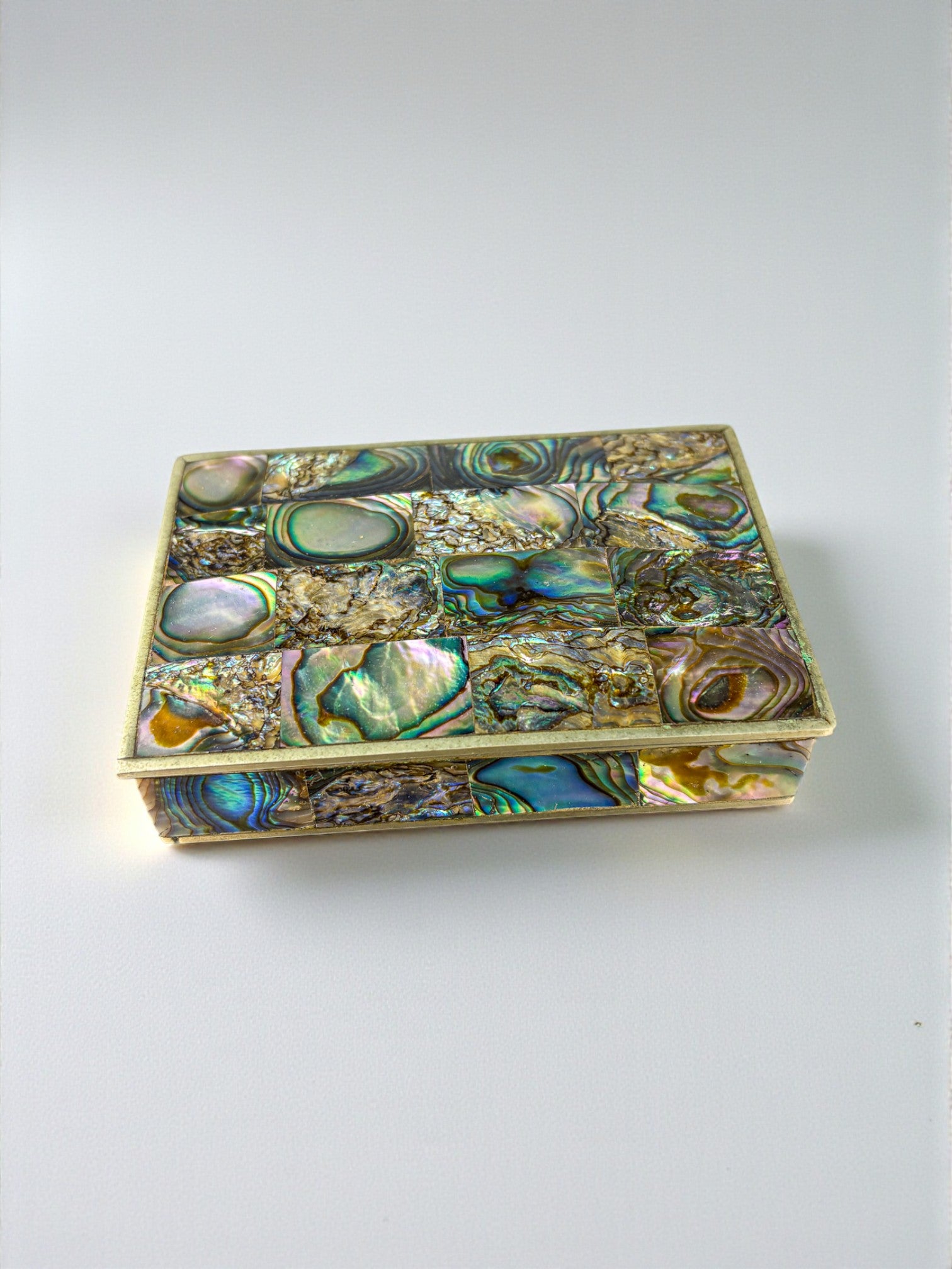 Abalone shell vanity box, Alpaca and wood, Mexico, C.1970's
