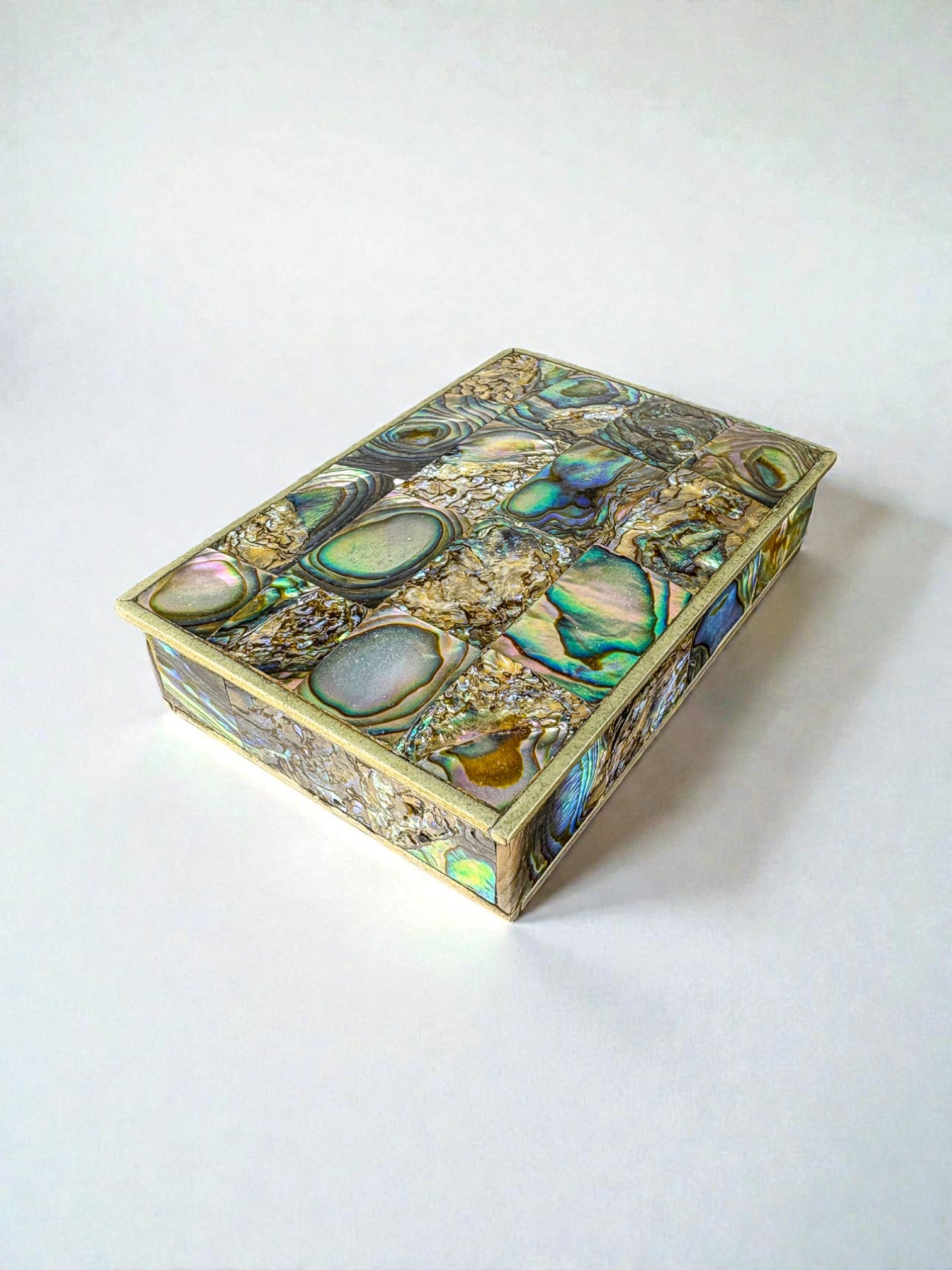 Abalone shell vanity box, Alpaca and wood, Mexico, C.1970's