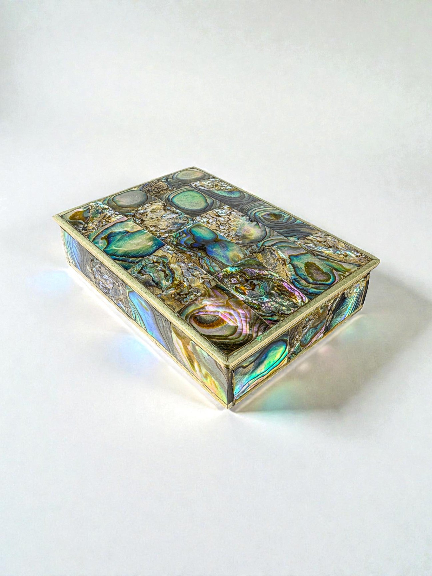 Abalone shell vanity box, Alpaca and wood, Mexico, C.1970's