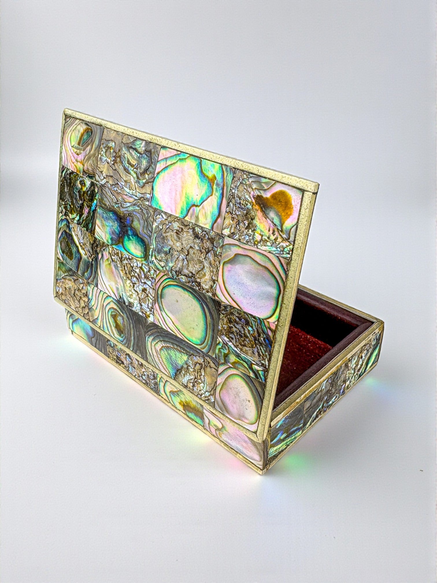 Abalone shell vanity box, Alpaca and wood, Mexico, C.1970's