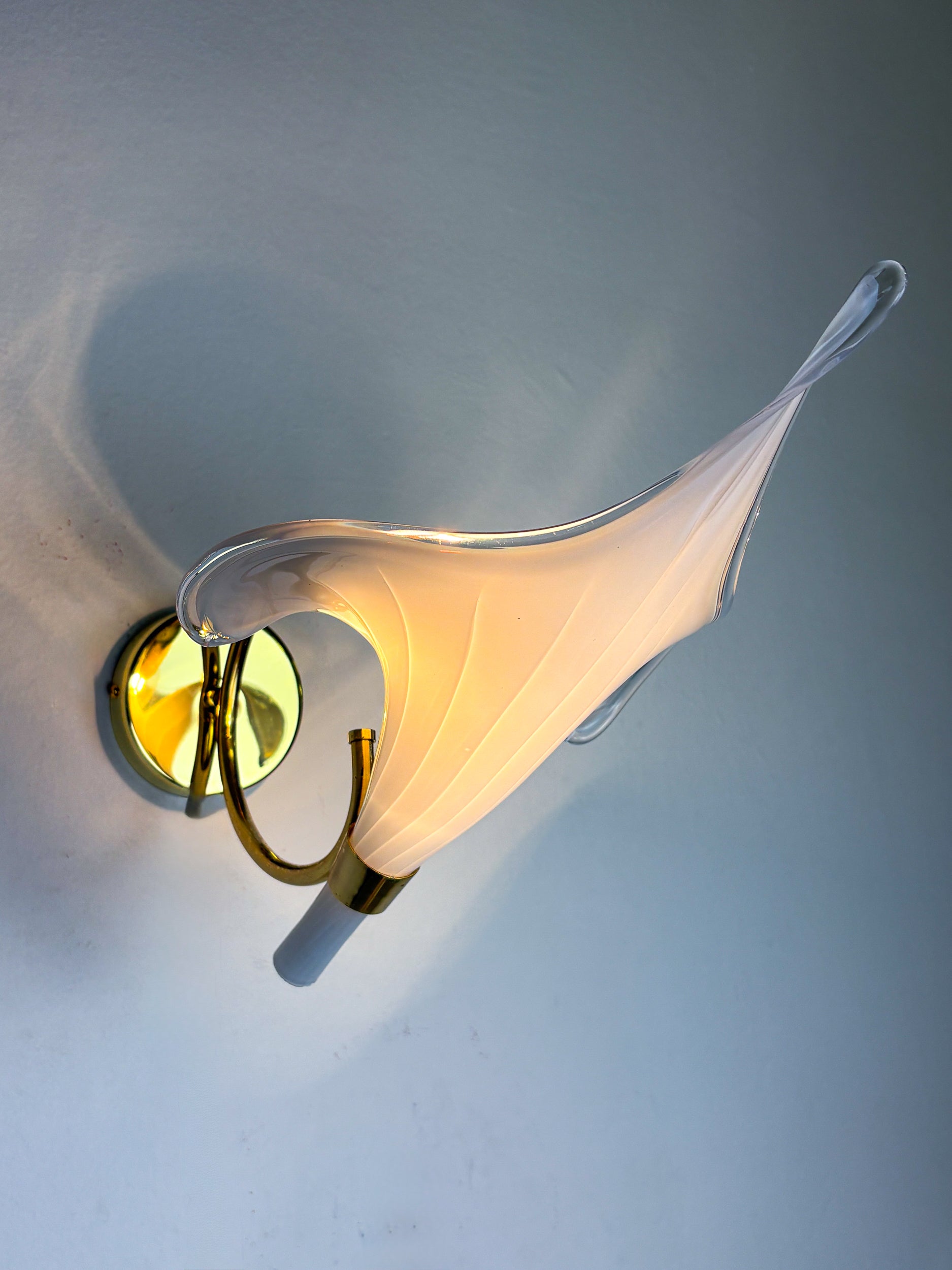 Pair of Italian Hand Blown Murano Glass Calla Lilly wall lights By Franco Luce, 1970's