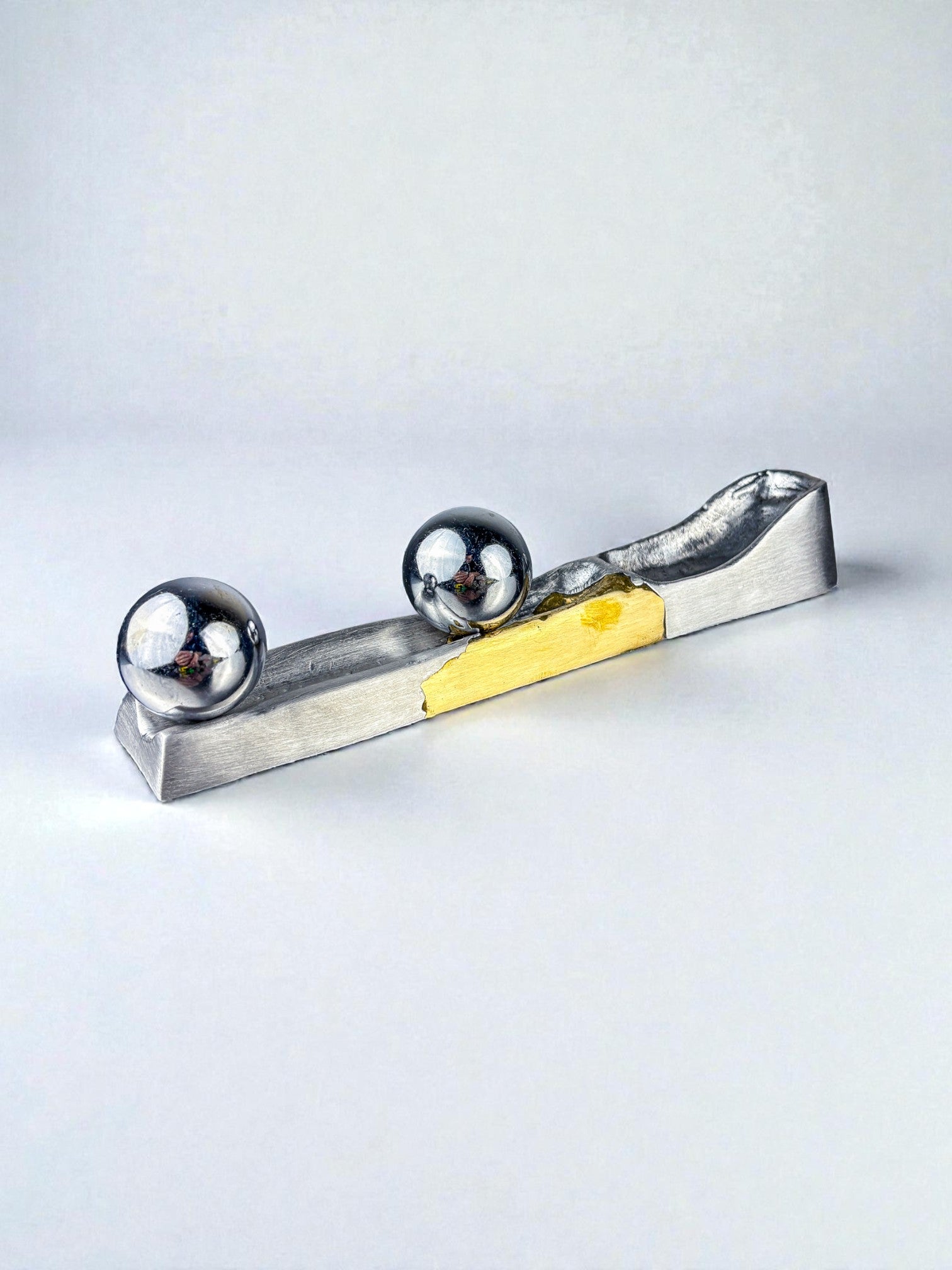 Brutalist Qi Gong Balls Desk Set by Art3, Bronze & Aluminium, Spain, 1980s