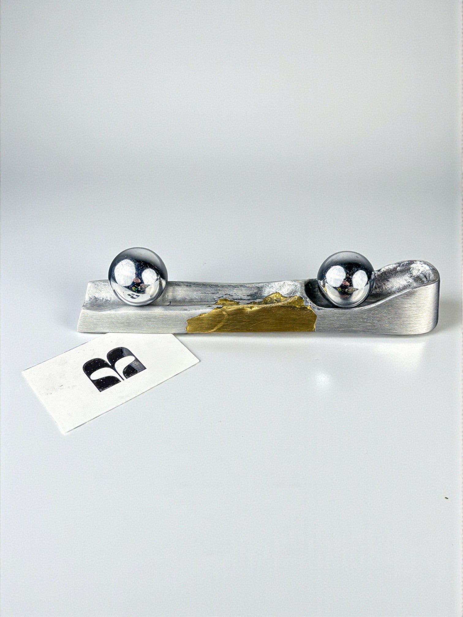 Brutalist Qi Gong Balls Desk Set by Art3, Bronze & Aluminium, Spain, 1980s