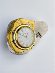 Brutalist clock by Art3, brass and aluminum, 1980's, Spain